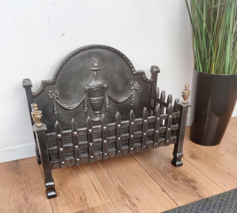Antique Italian Cast Iron Fire Grate Fireplace Log Holder For Sale at