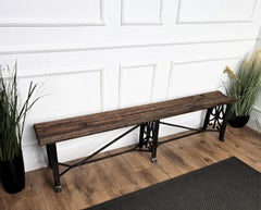 Antique Italian Cast Iron Slat Wooden Country Bench Side Table