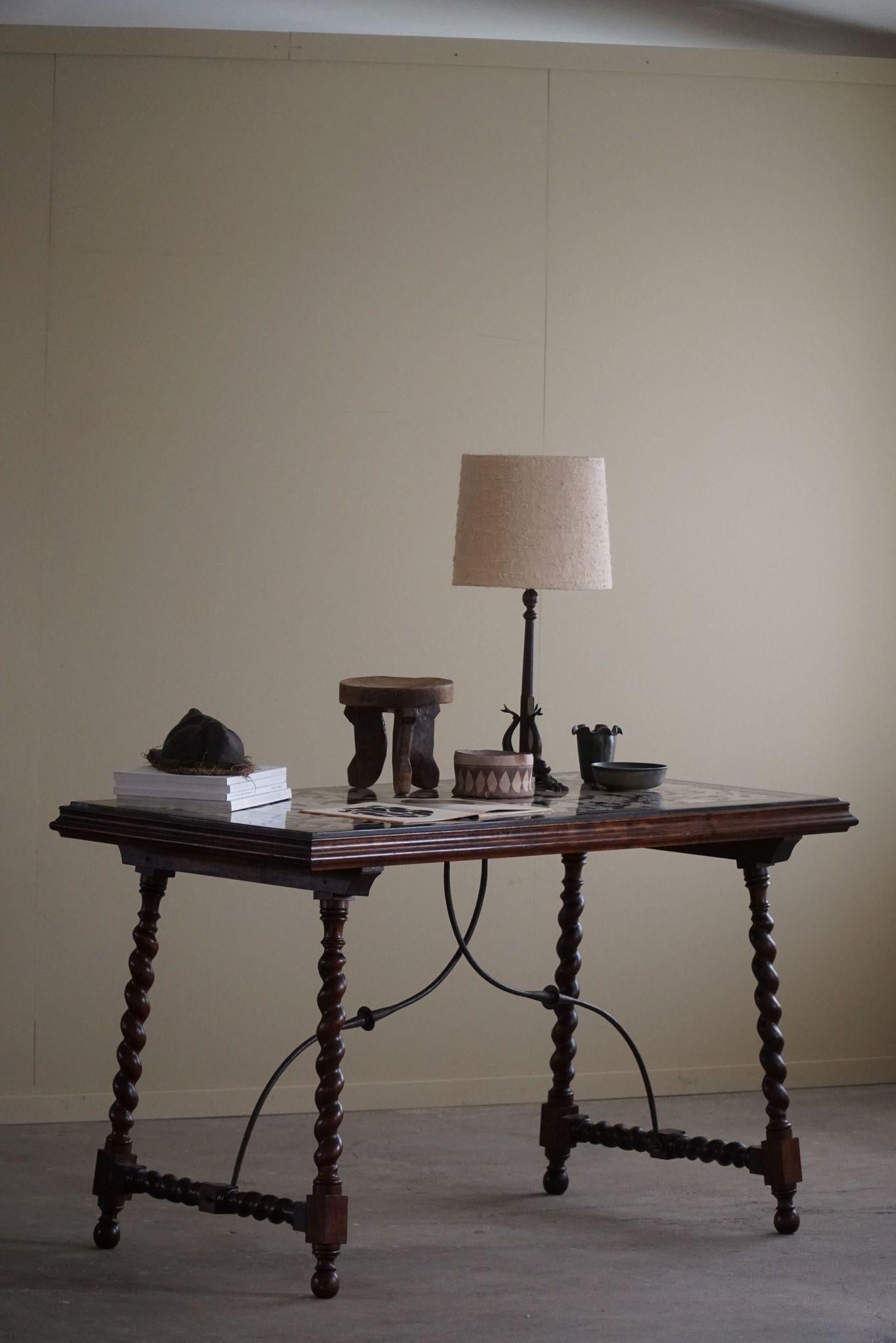 Antique Italian Center / Desk Table, Walnut & Marble, Naples, 19th Century For Sale 8