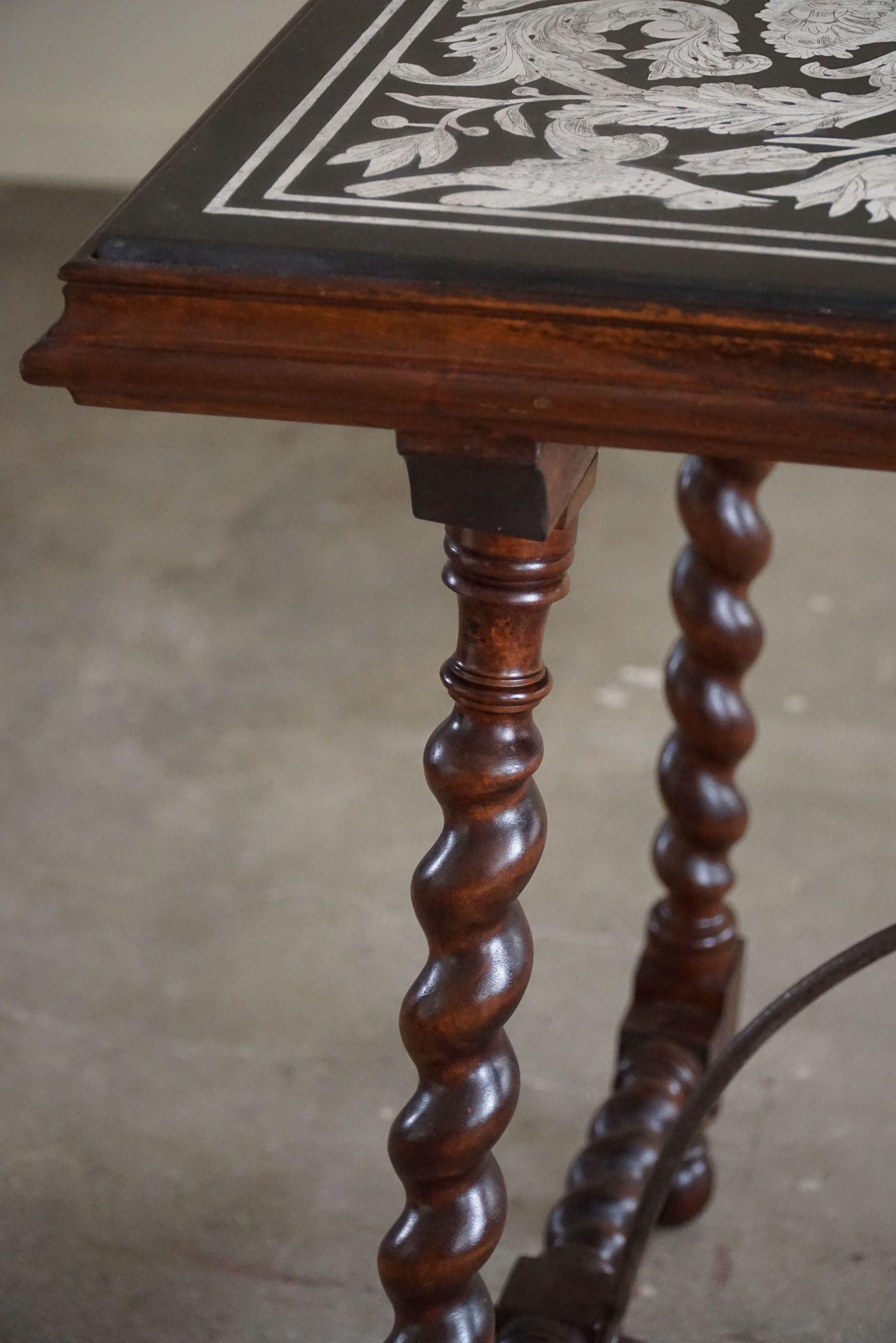 Antique Italian Center / Desk Table, Walnut & Marble, Naples, 19th Century For Sale 11