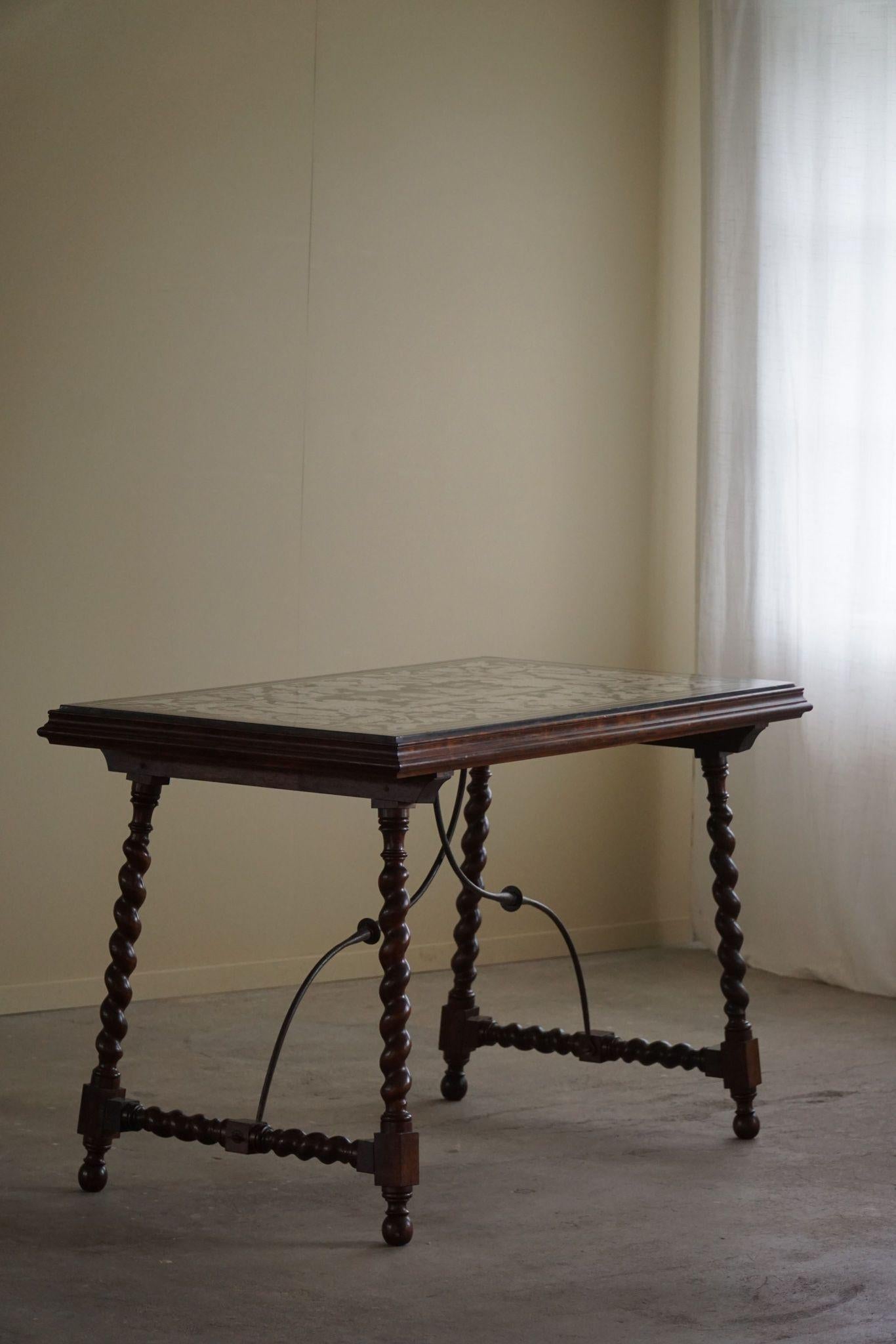 Antique Italian Center / Desk Table, Walnut & Marble, Naples, 19th Century For Sale 14