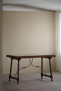 Antique Italian Center / Desk Table, Walnut & Marble, Naples, 19th Century