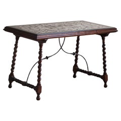 Antique Italian Center / Desk Table, Walnut & Marble, Naples, 19th Century
