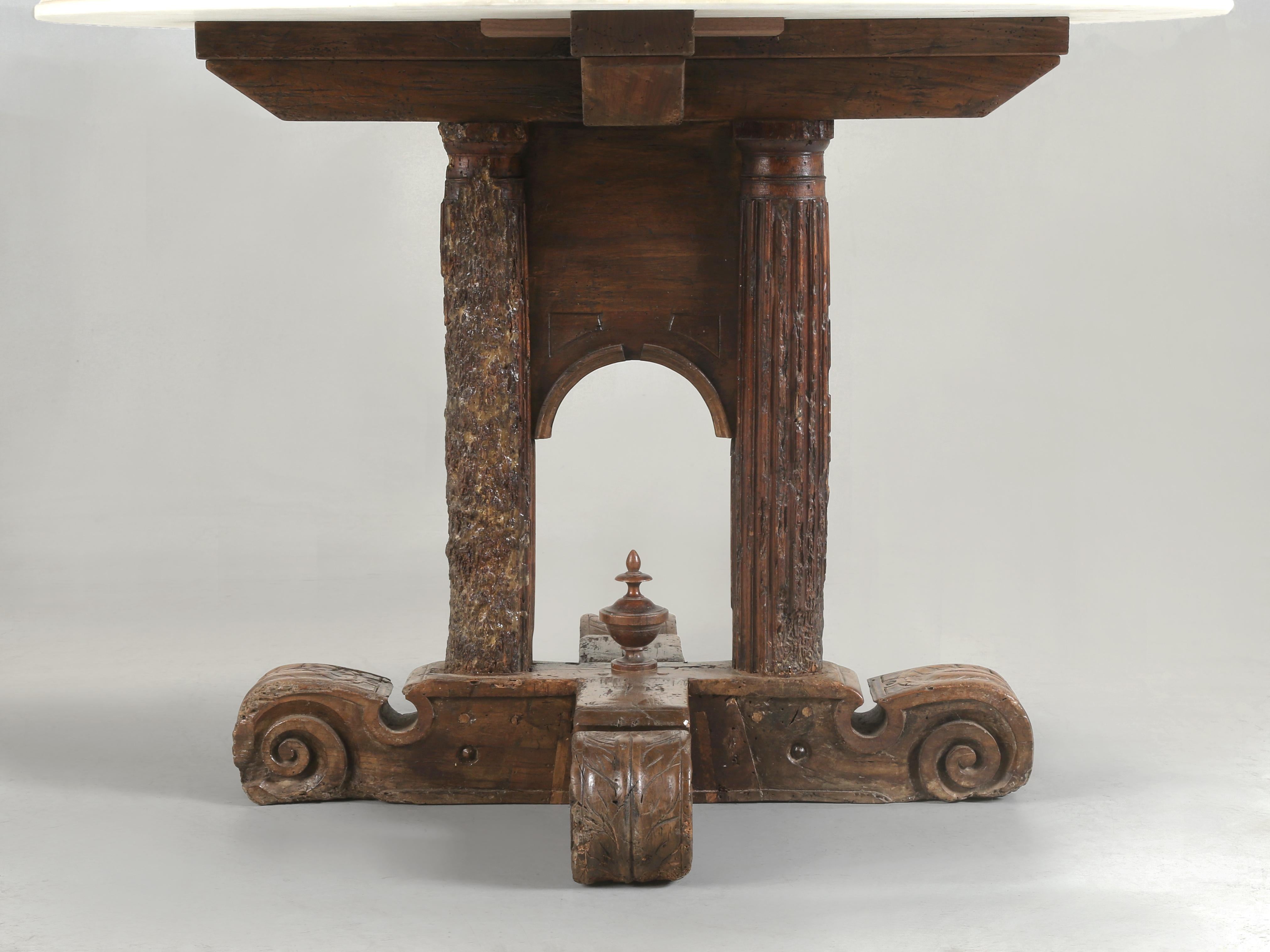 Empire Antique Italian Center Hall Table or End Table c1700's Restored Carrara Marble For Sale