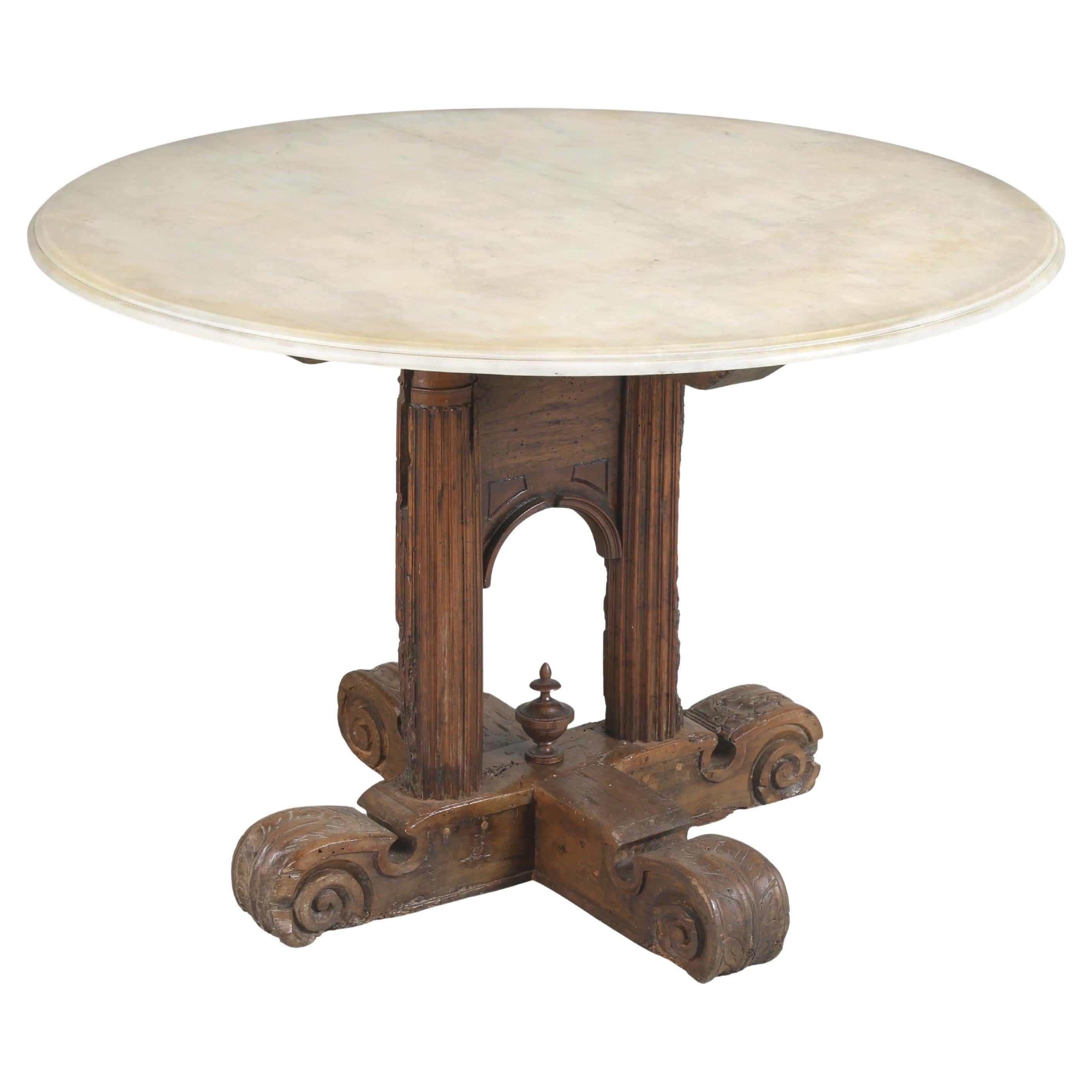 Antique Italian Center Hall Table or End Table c1700's Restored Carrara Marble For Sale