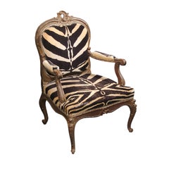 Antique Italian Chair in Zebra Cotton Velvet