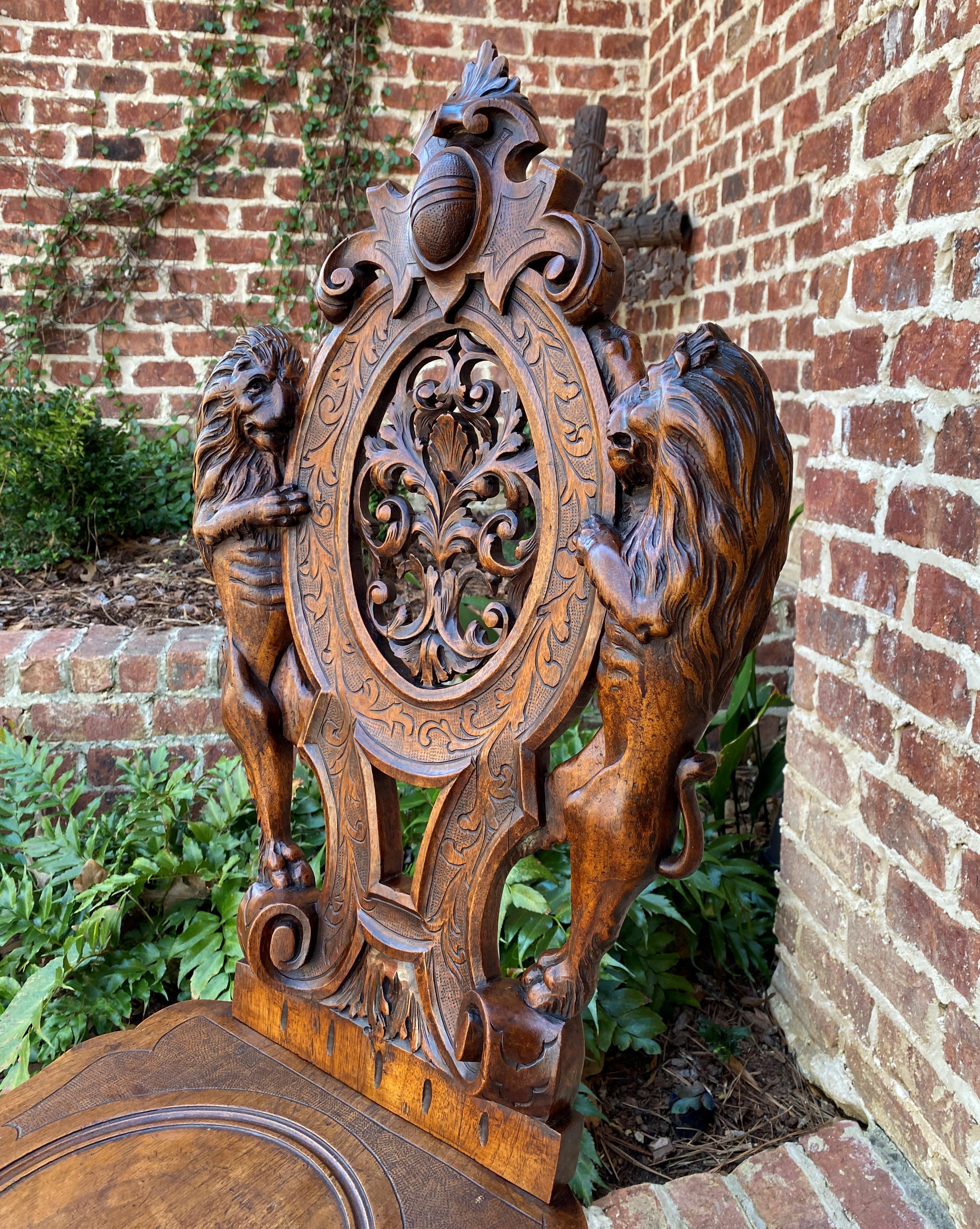 Antique Italian Chair Settee Renaissance Revival Sgabello Rampant Lions Walnut 6