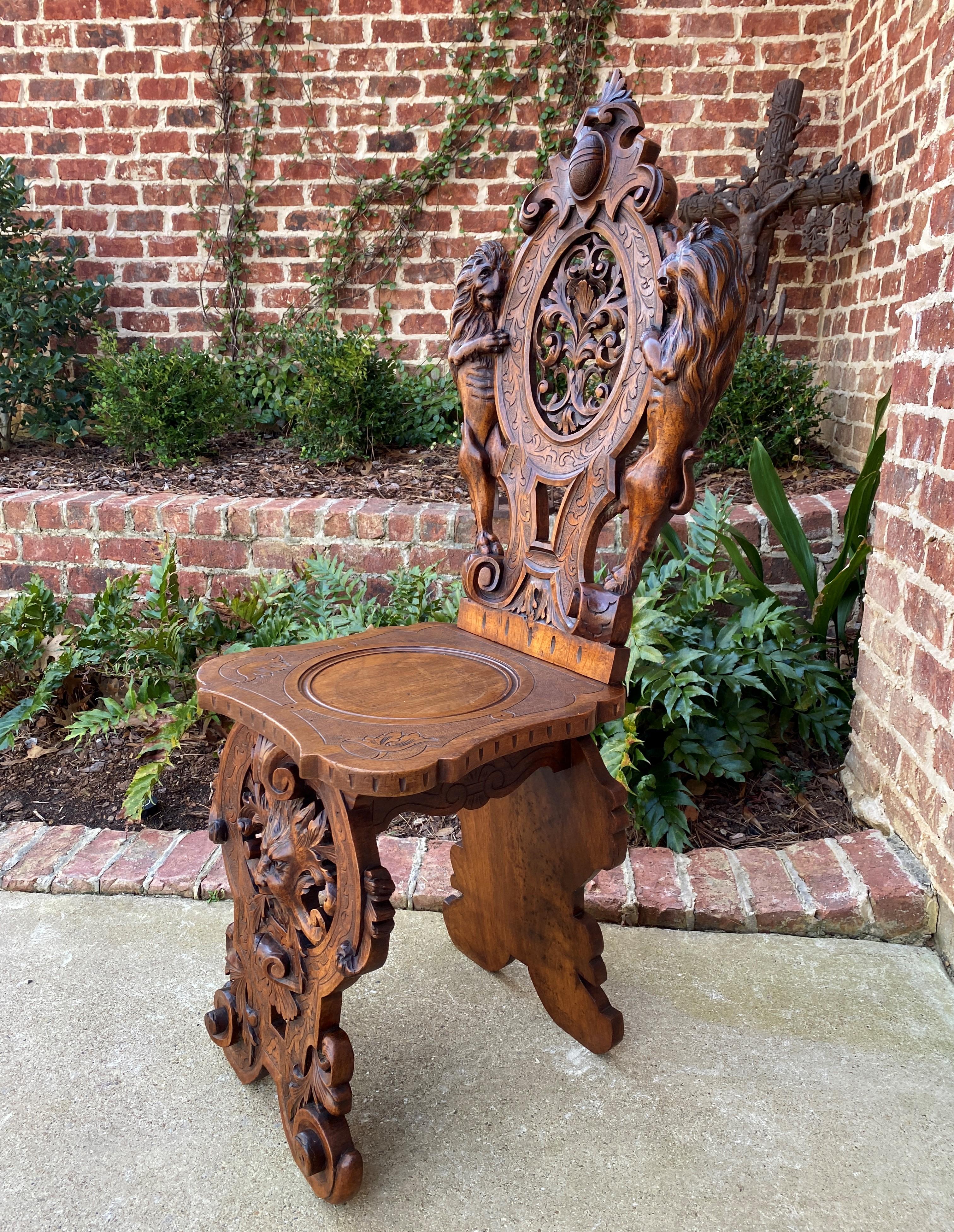 Antique Italian Chair Settee Renaissance Revival Sgabello Rampant Lions Walnut 10