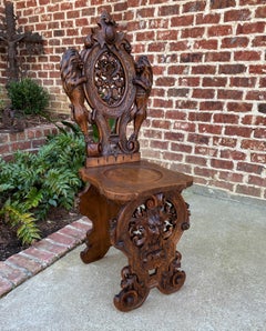 Antique Italian Chair Settee Renaissance Revival Sgabello Rampant Lions Walnut