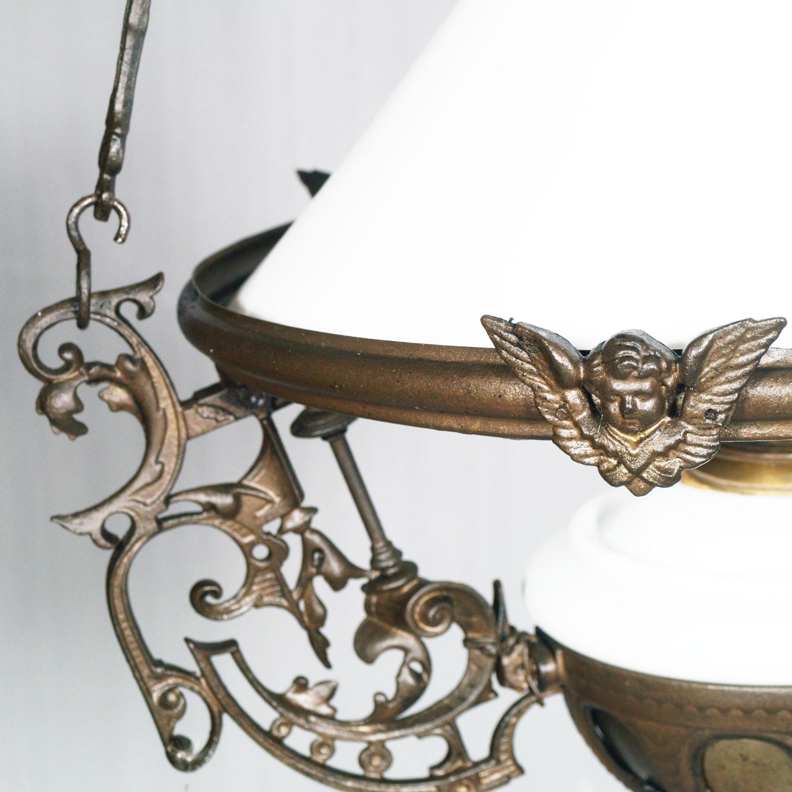 Bruni Lustre italien ancien ancien, lampe à huile ancienne électrifiée, verre de Murano et bronze en vente