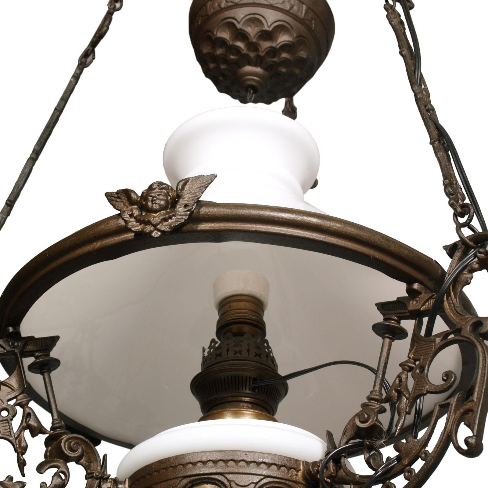 Lustre italien ancien ancien, lampe à huile ancienne électrifiée, verre de Murano et bronze Bon état - En vente à Vigonza, Padua