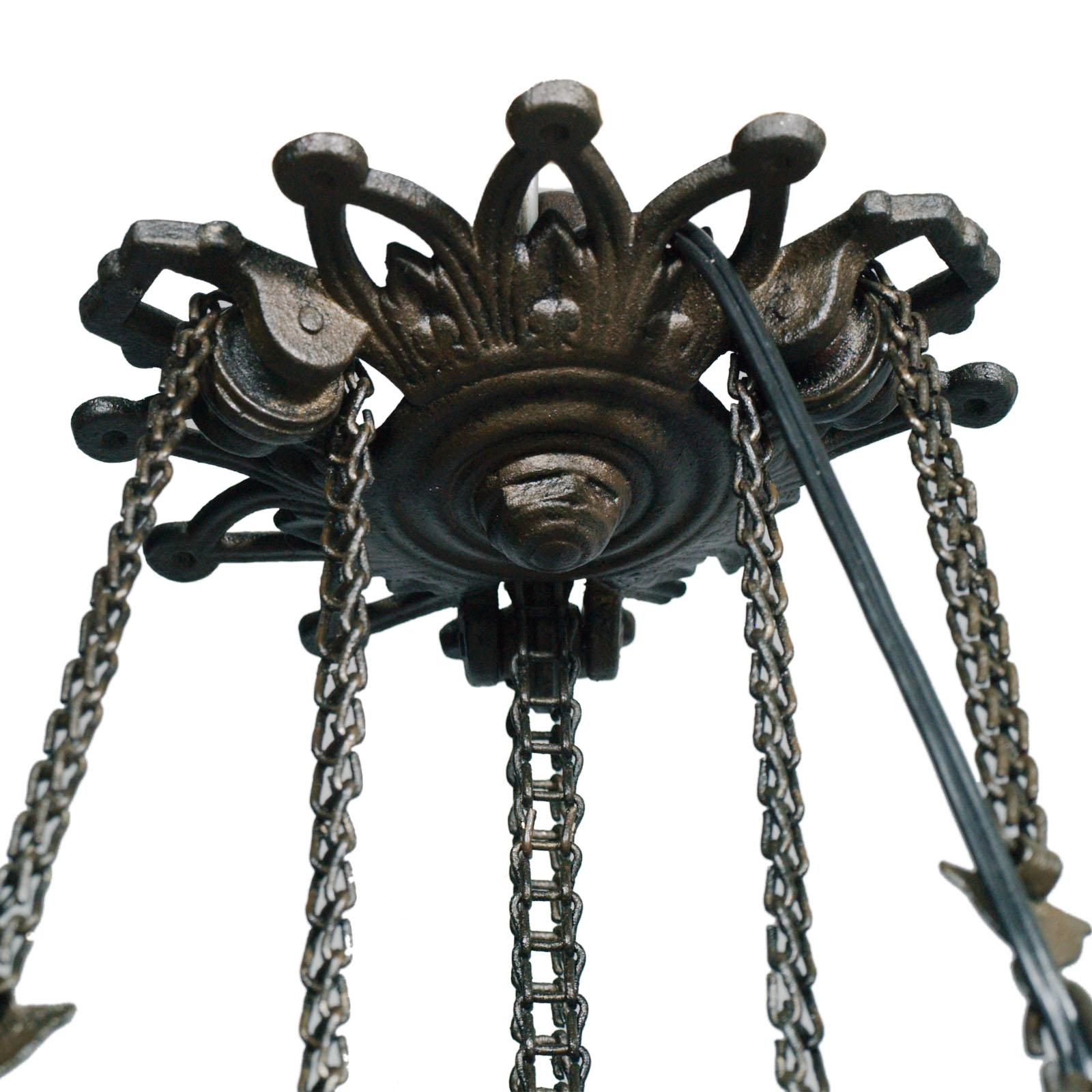 Antique Italian Chandelier, Electrified Old Oil Lamp, Murano Glass & Bronze In Good Condition For Sale In Vigonza, Padua