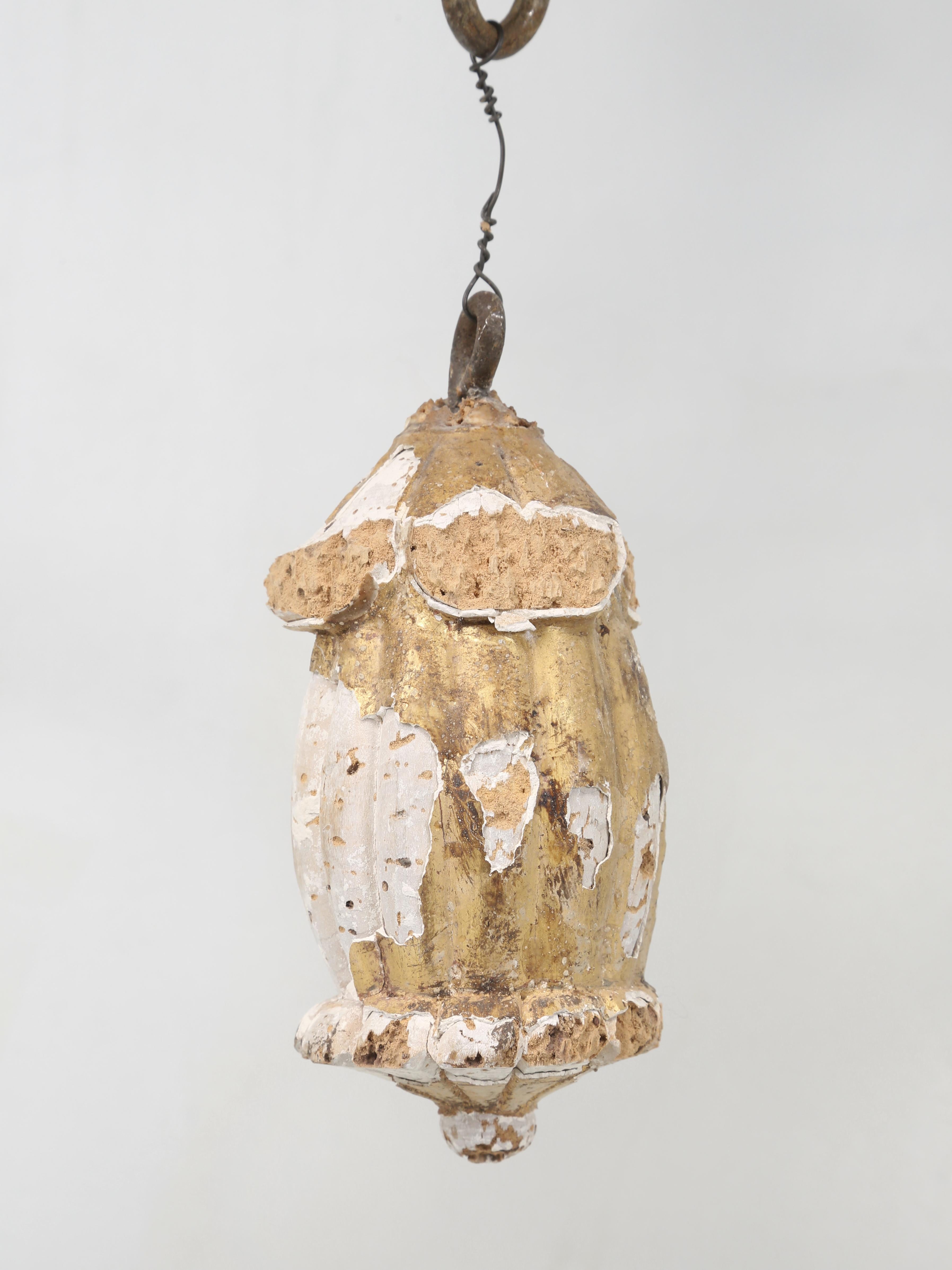 Antique Italian Chandelier Hand-Carved Wood in Old Paint Rewired Great Patina For Sale 11