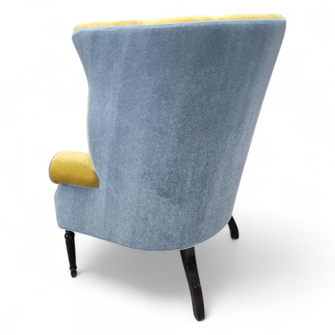 Antique Italian Channeled Barrel Back Armchair with Walnut Legs in Mohair For Sale 6