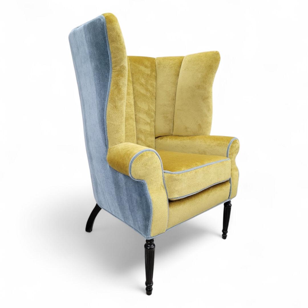 Antique Italian Channeled Barrel Back Armchair with Walnut Legs in Mohair For Sale 7