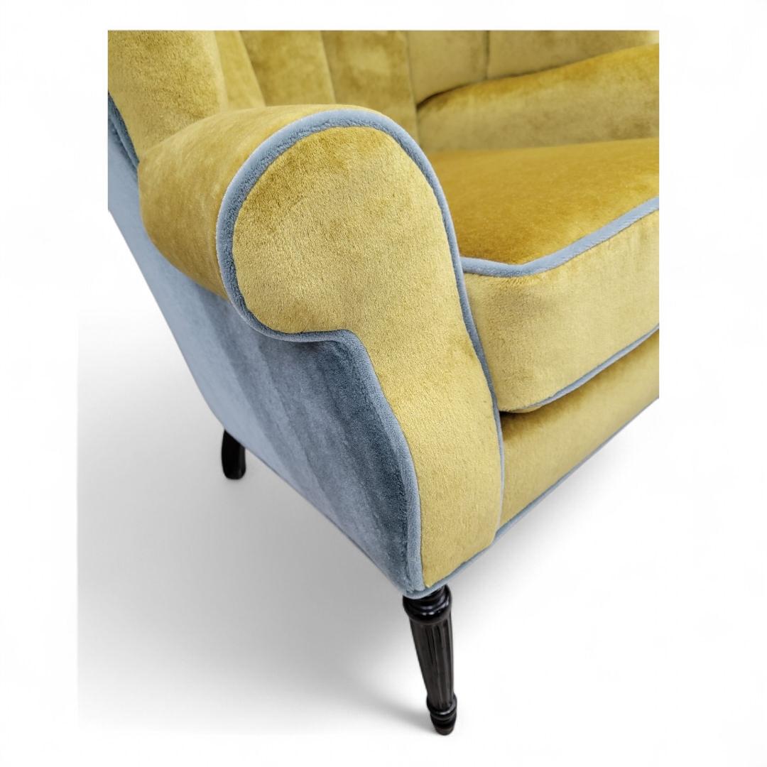 Antique Italian Channeled Barrel Back Armchair with Walnut Legs in Mohair For Sale 9