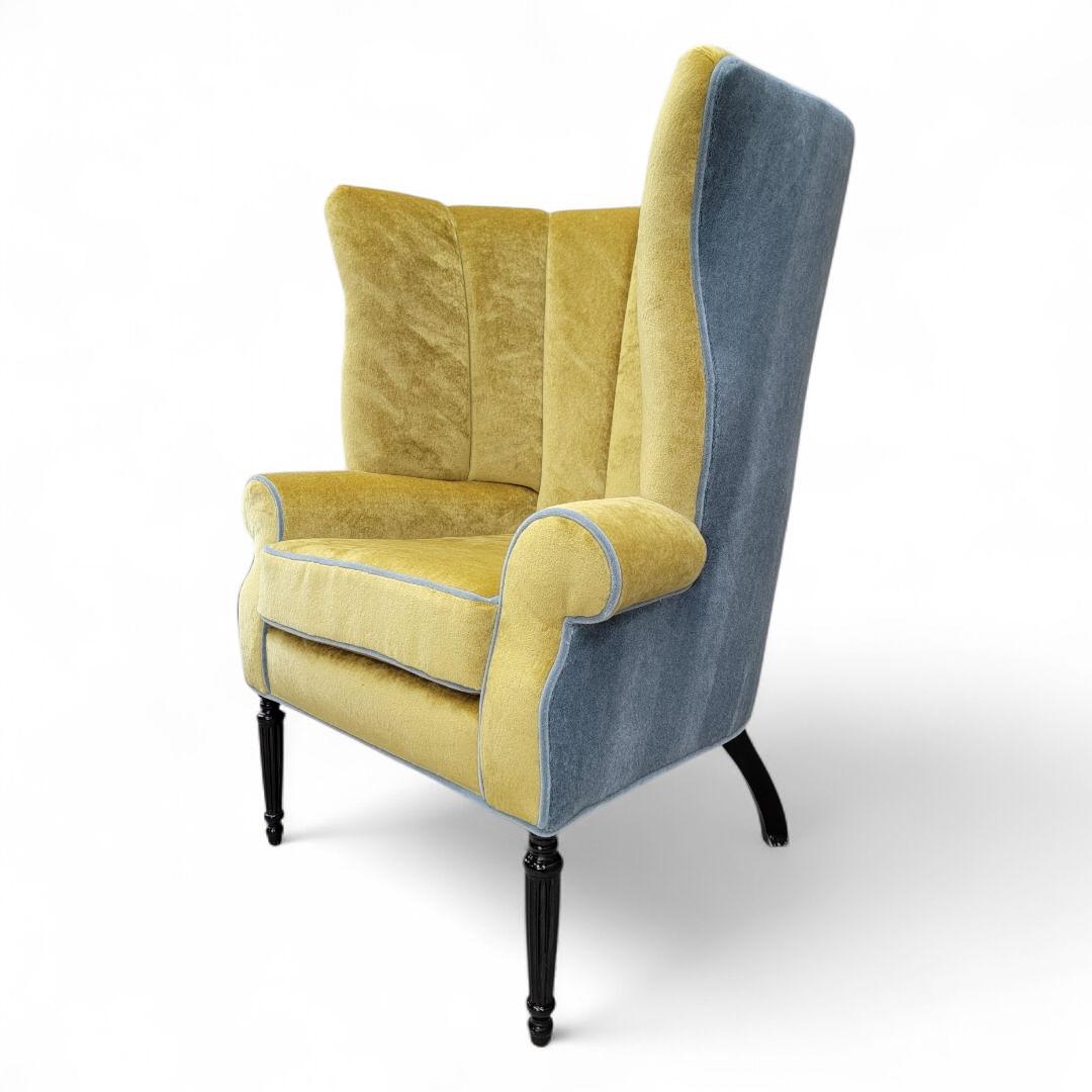 Antique Italian Channeled Barrel Back Armchair with Walnut Legs in Mohair For Sale 10