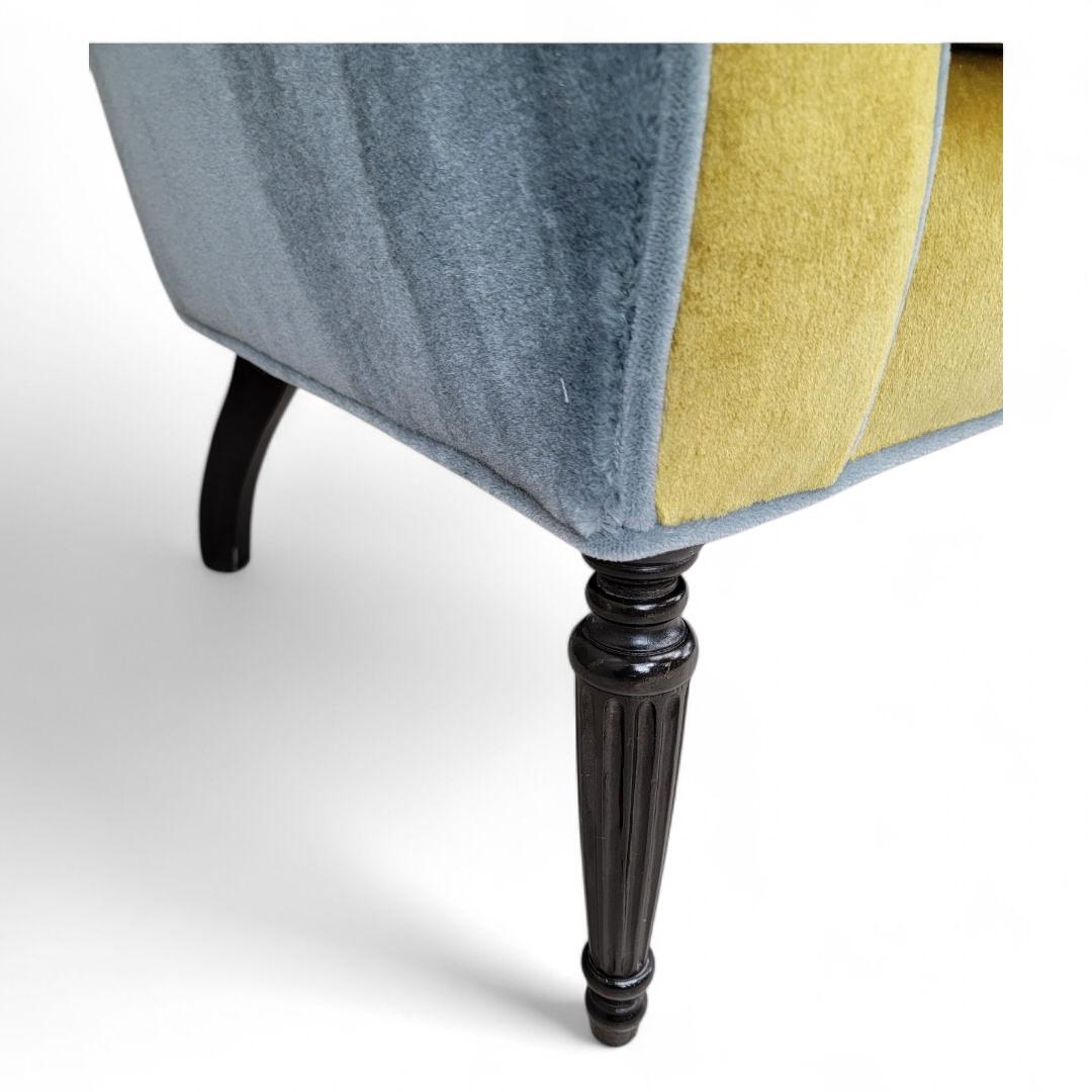 Antique Italian Channeled Barrel Back Armchair with Walnut Legs in Mohair For Sale 2
