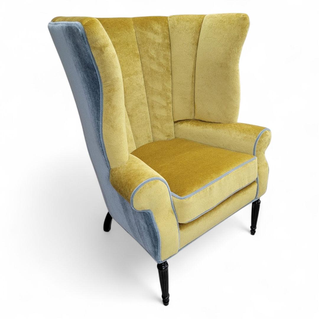 Antique Italian Channeled Barrel Back Armchair with Walnut Legs in Mohair For Sale 3