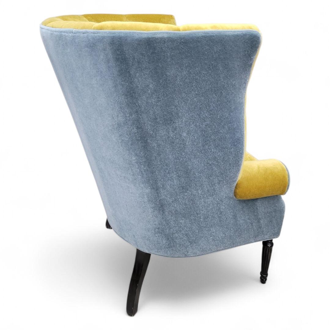 Antique Italian Channeled Barrel Back Armchair with Walnut Legs in Mohair For Sale 4