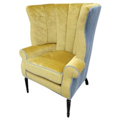 Antique Italian Channeled Barrel Back Armchair with Walnut Legs in Mohair