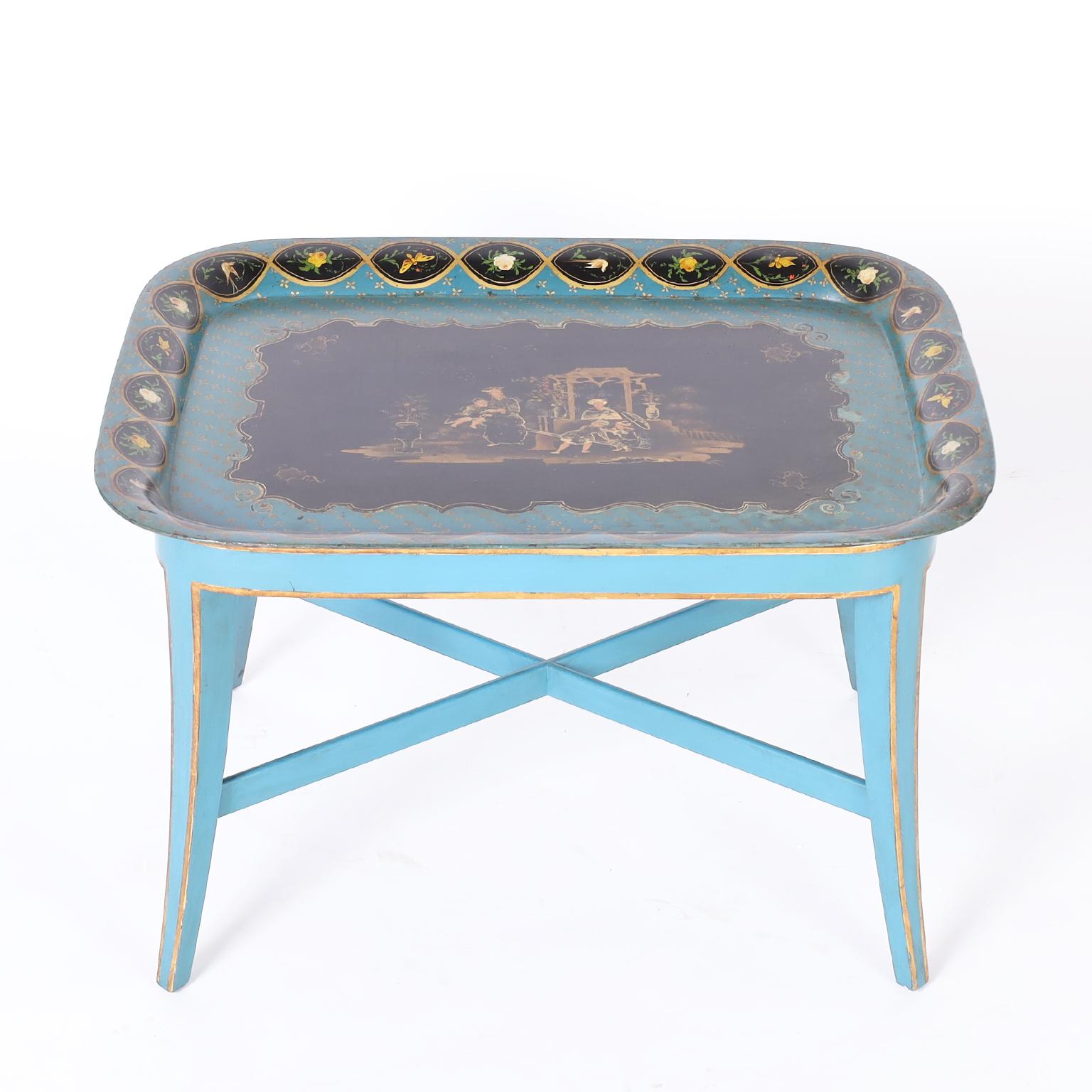 Neoclassical Revival Antique Italian Chinoiserie Tole Tray Table
