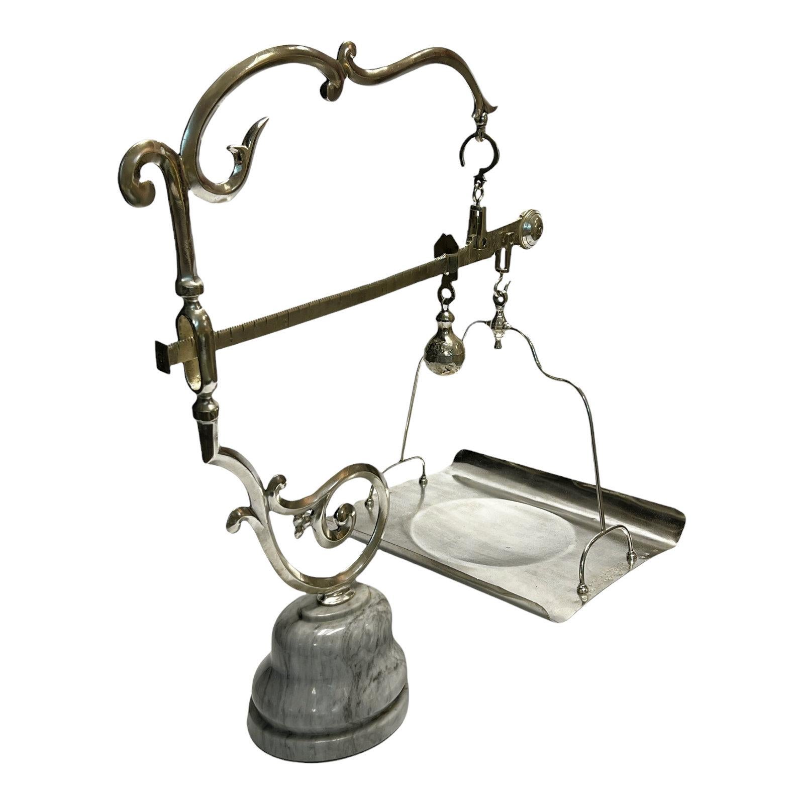 Antique Italian Chrome Plated Brass and Marble Merchant Scale In Good Condition In New York, US