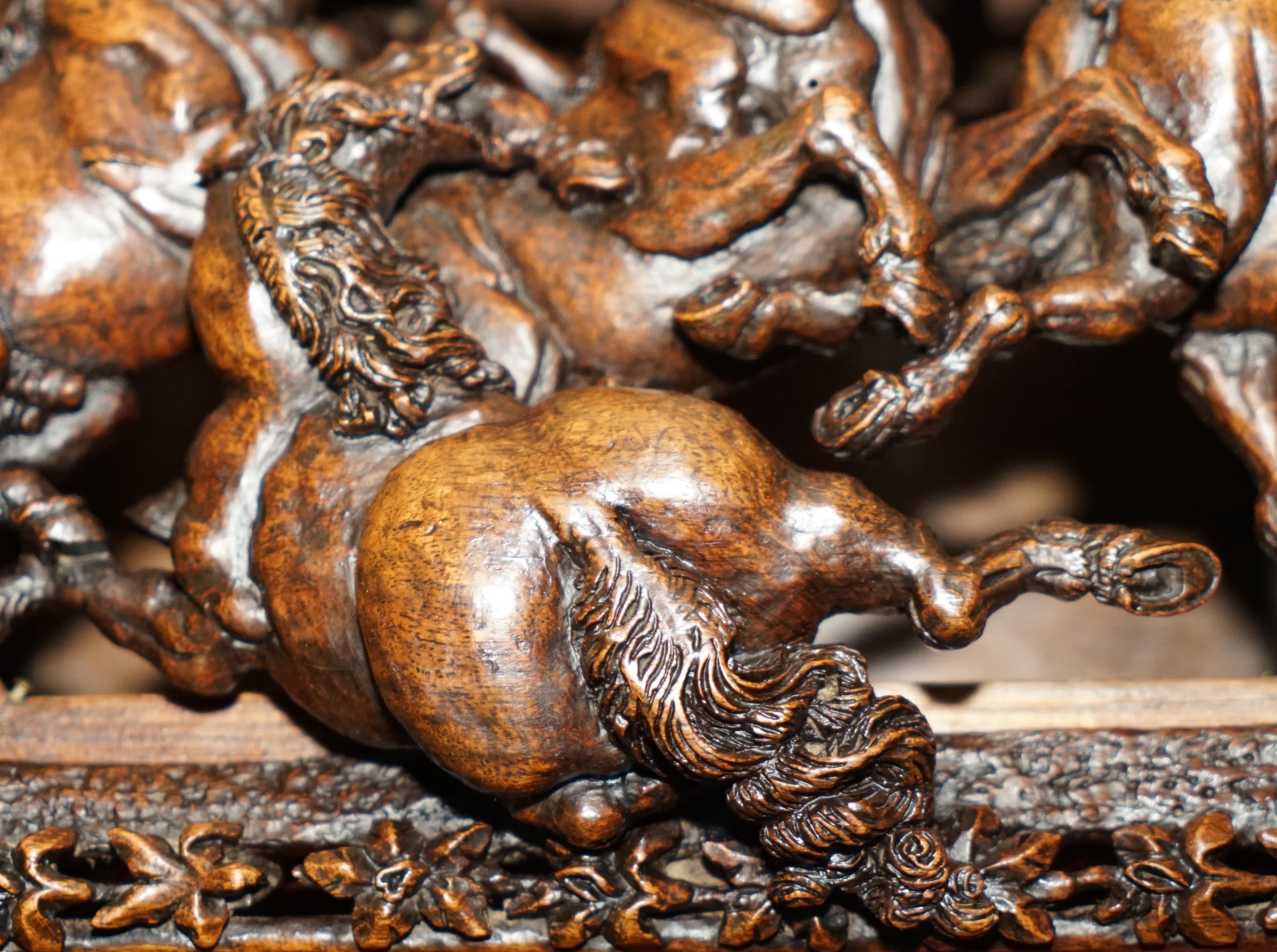 ANTiQUE ITALIAN CIRCA 1840 HEAVILY CARVED BOX DEPICTING STALLION HORSES MUST SEE For Sale 3