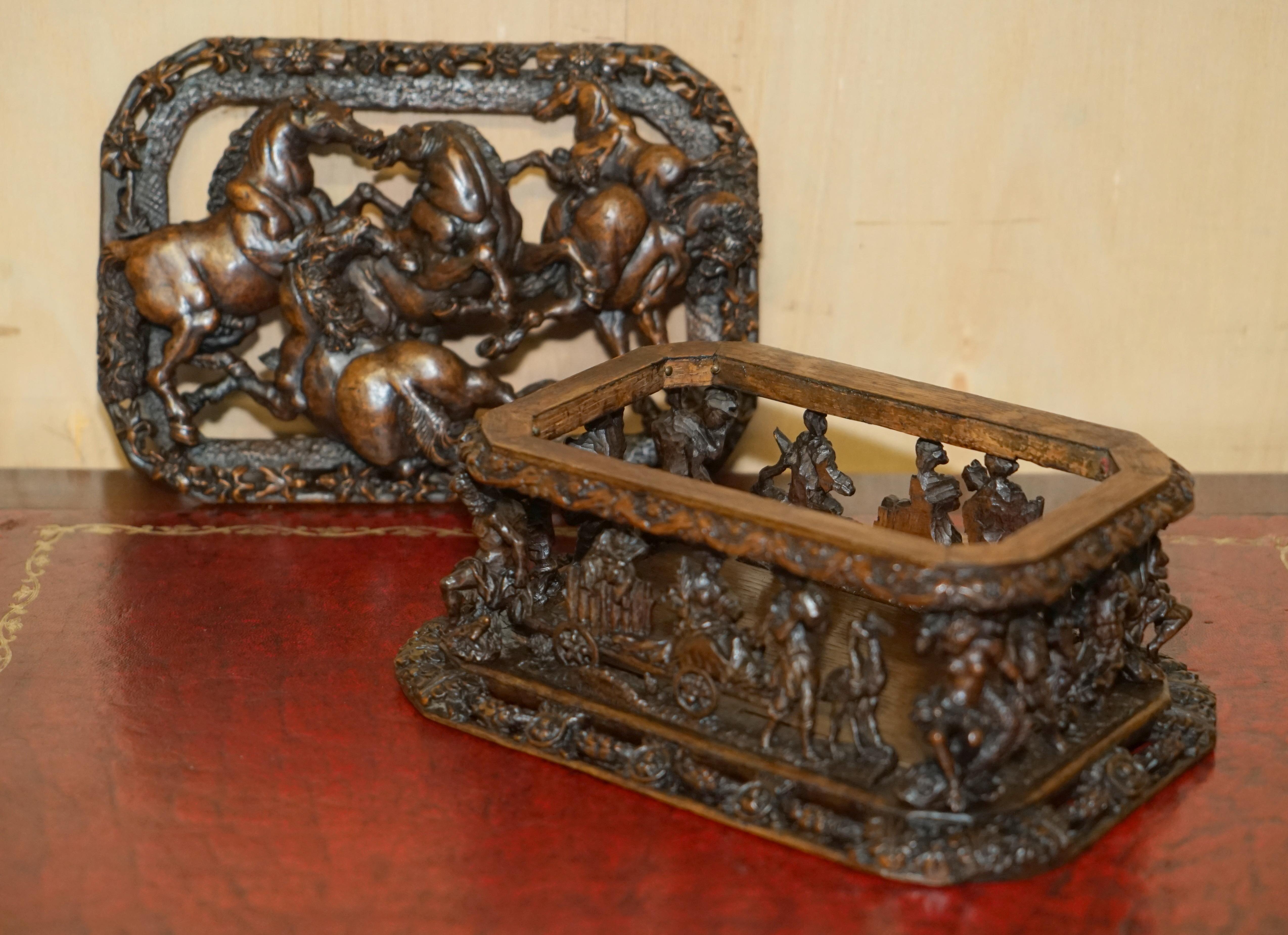 ANTiQUE ITALIAN CIRCA 1840 HEAVILY CARVED BOX DEPICTING STALLION HORSES MUST SEE For Sale 10