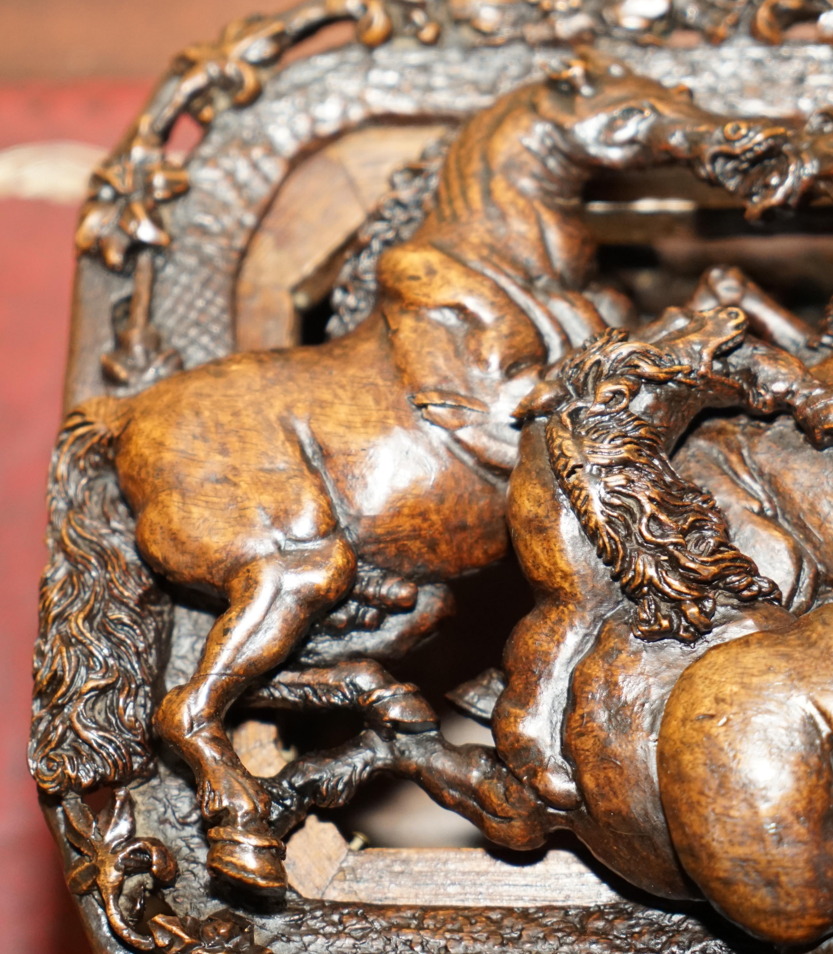 ANTiQUE ITALIAN CIRCA 1840 HEAVILY CARVED BOX DEPICTING STALLION HORSES MUST SEE For Sale 1