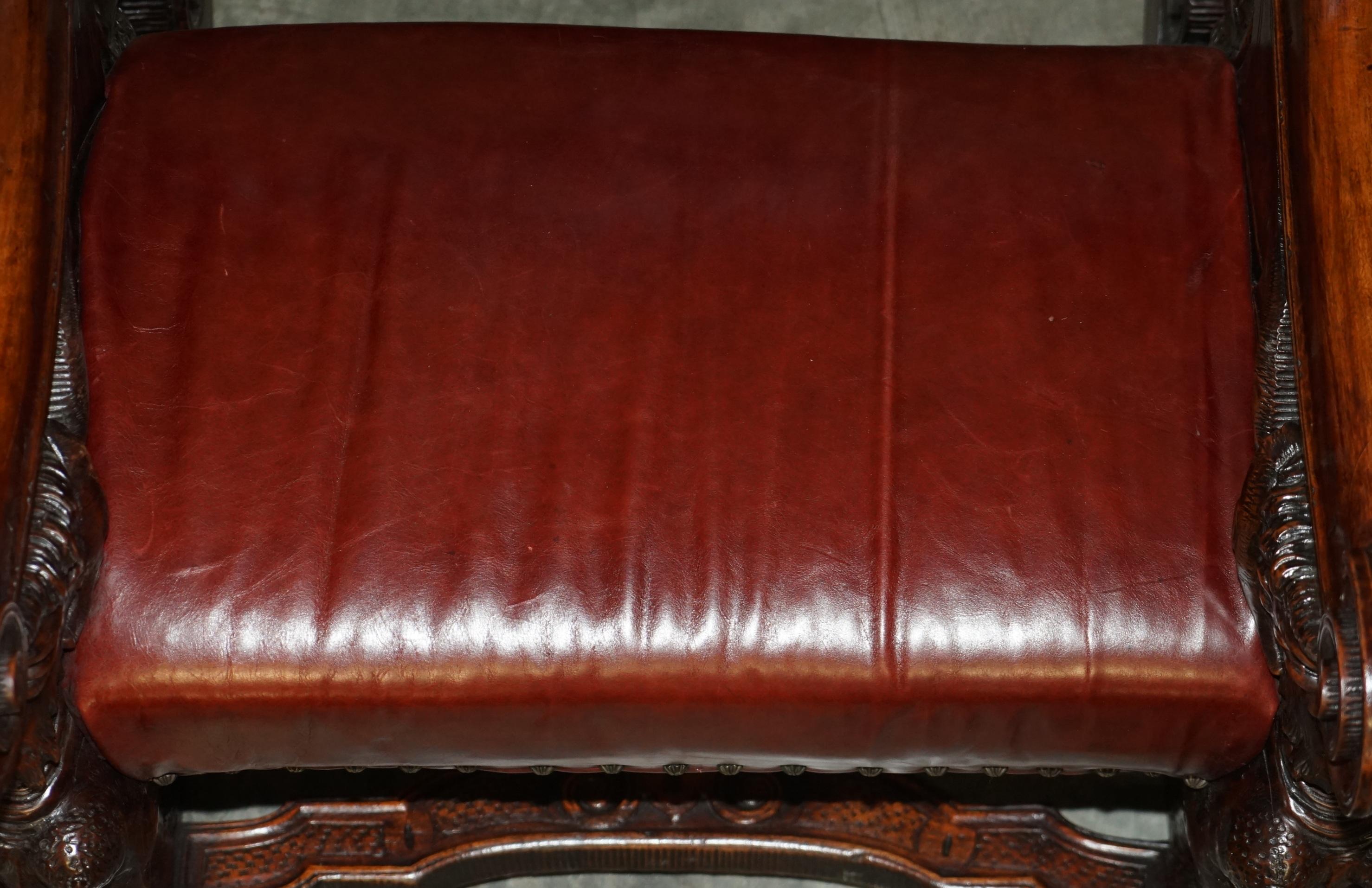 ANTIQUE ITALIAN CIRCA 1850 HAND CARVED FRUITWOOD LEATHER ROCKiNG ARMCHAIR For Sale 7