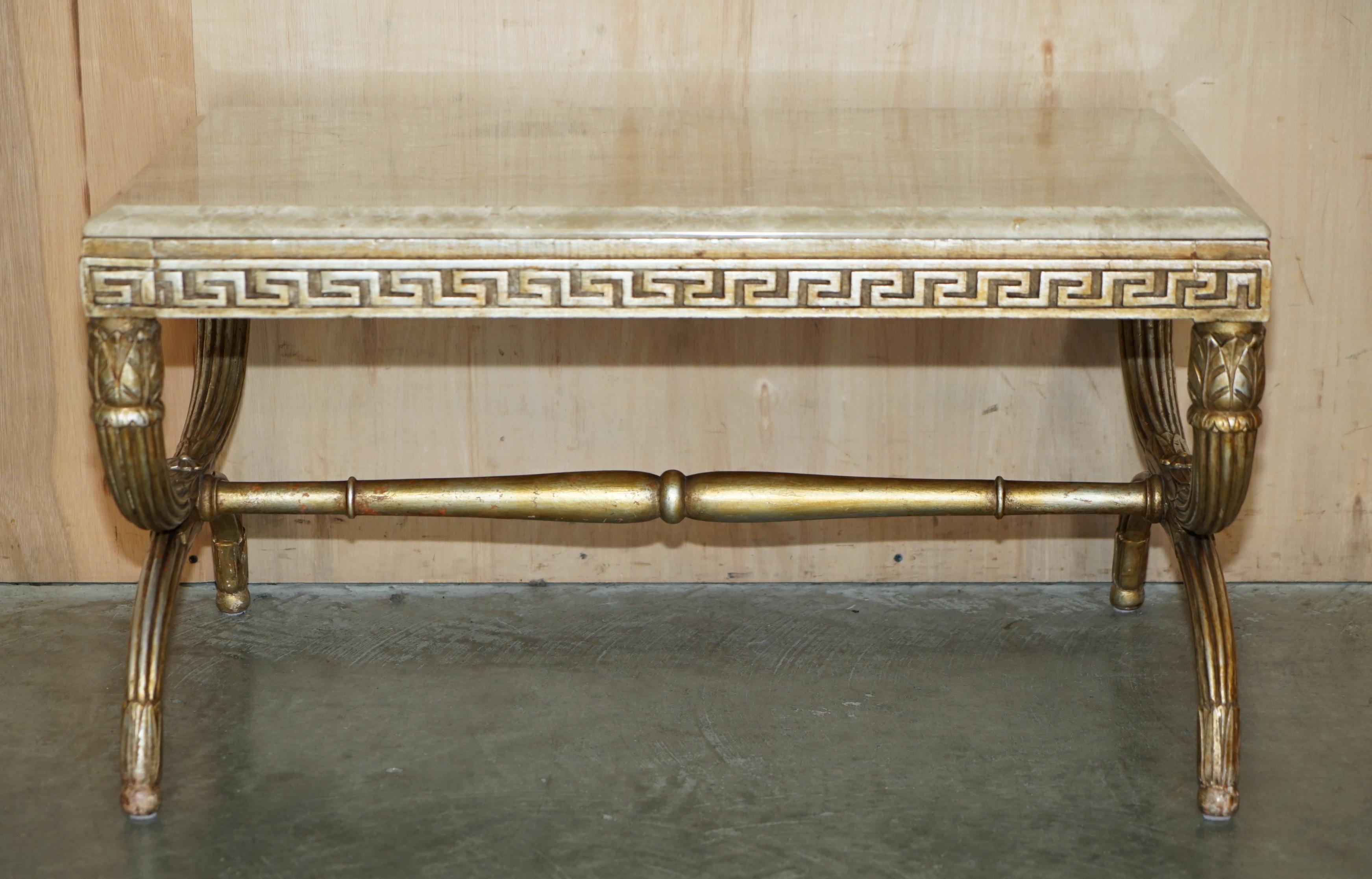 ANTIQUE ITALIAN CiRCA 1860 ORNATELY CARVED & GILTWOOD MARBLE TOPPED COFFEE TABLE For Sale 12