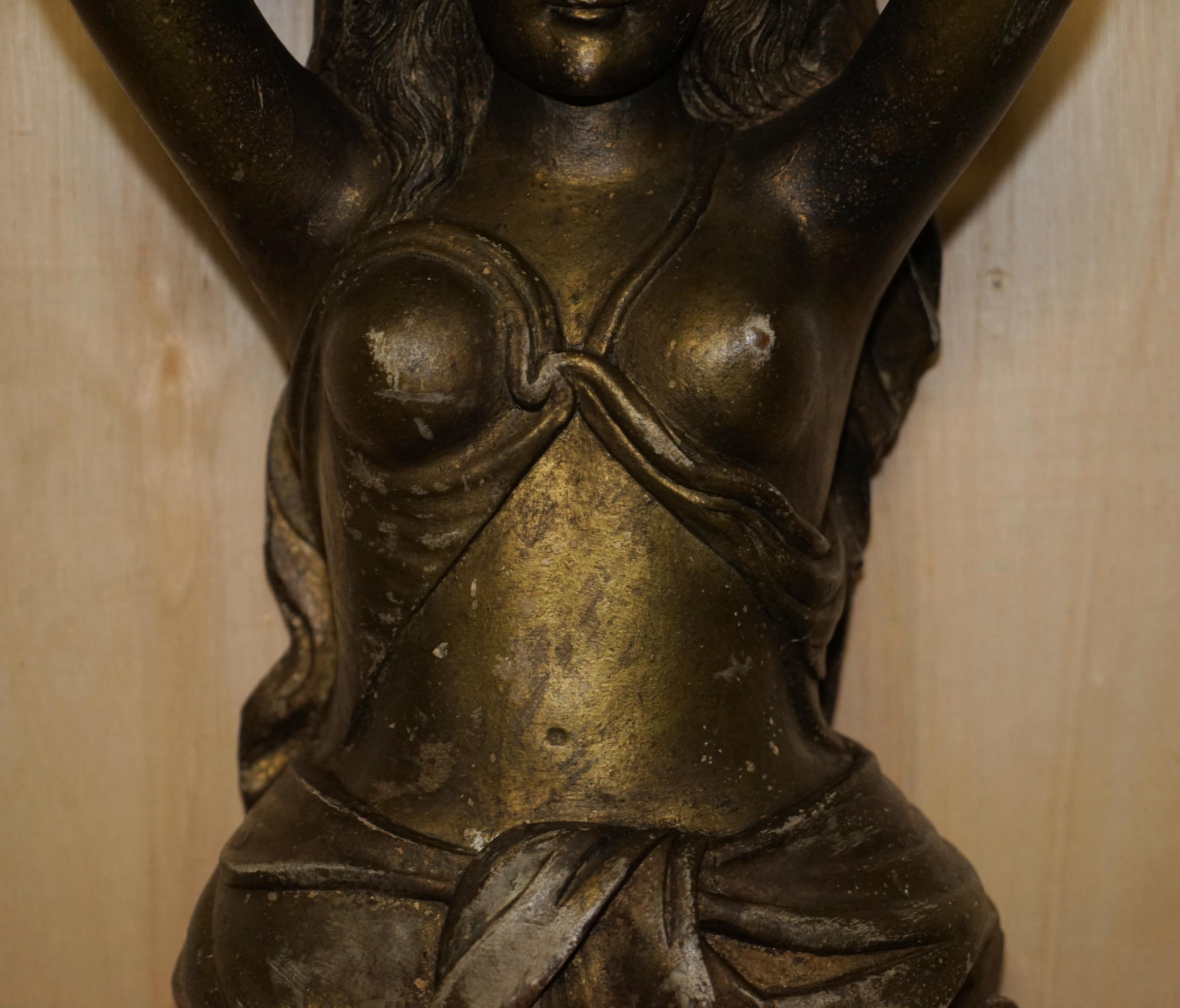 Hand-Carved Antique Italian circa 1880 Hand Carved Gold Giltwood Caryatid Herm Statue For Sale
