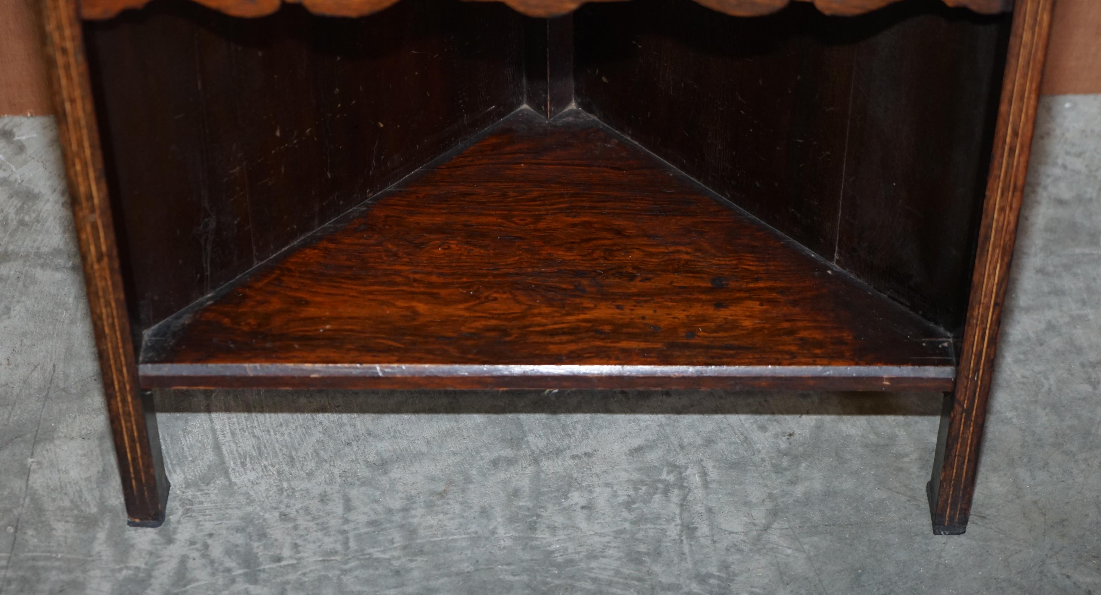 Antique Italian circa 1880 Hardwood, Boxwood Inlay Mirrored Back Corner Cabinet For Sale 6