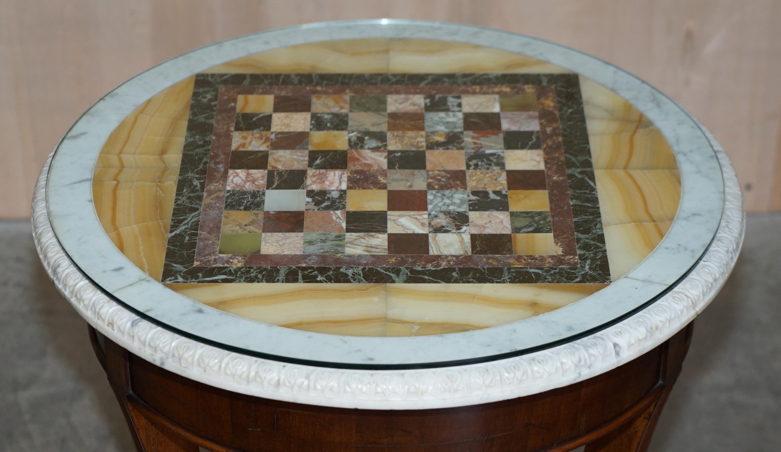 Antique Italian circa 1880 Pietra Dura Marble Chess Table Ornate Mahogany Base For Sale 10