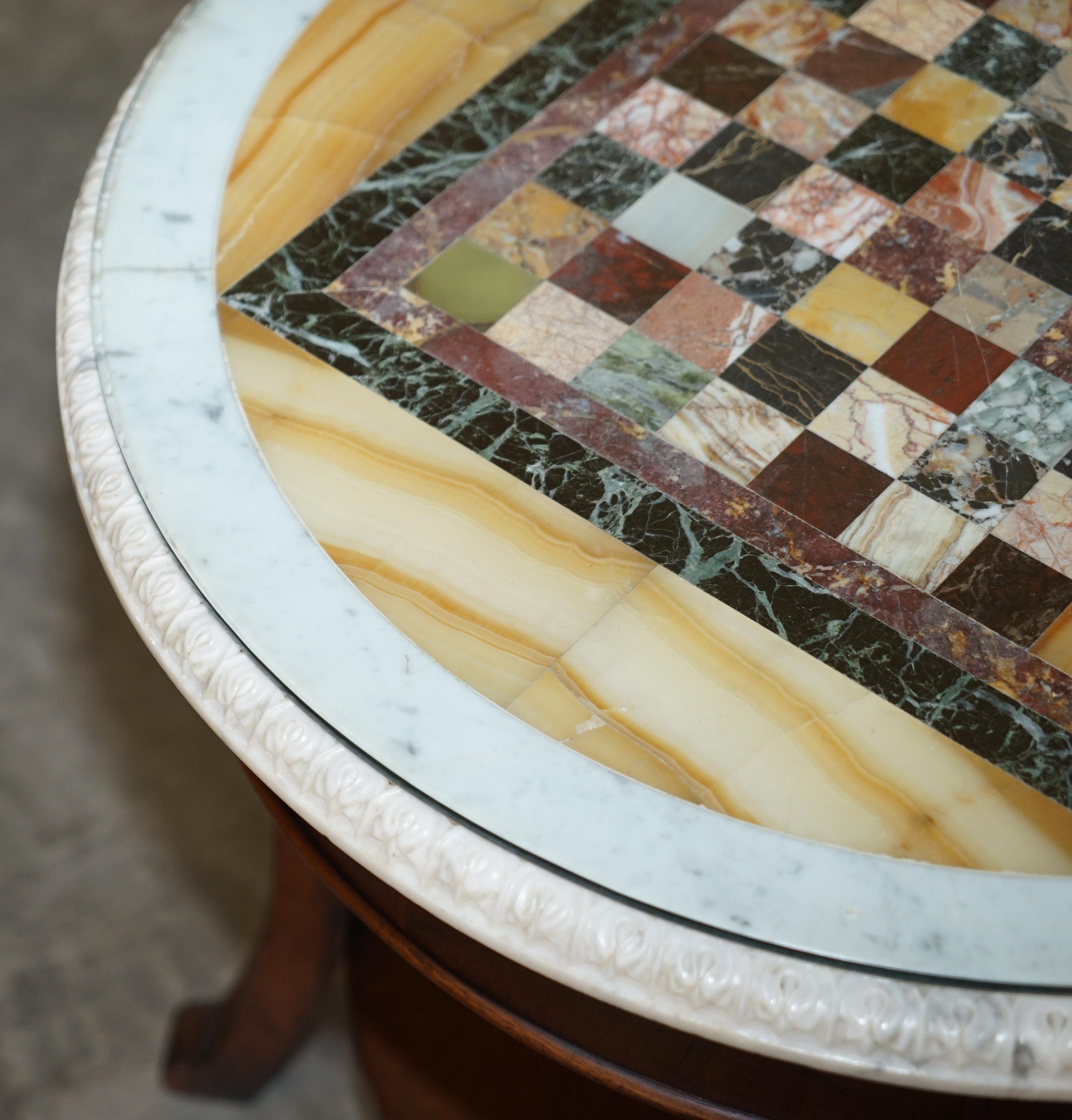 Antique Italian circa 1880 Pietra Dura Marble Chess Table Ornate Mahogany Base For Sale 11