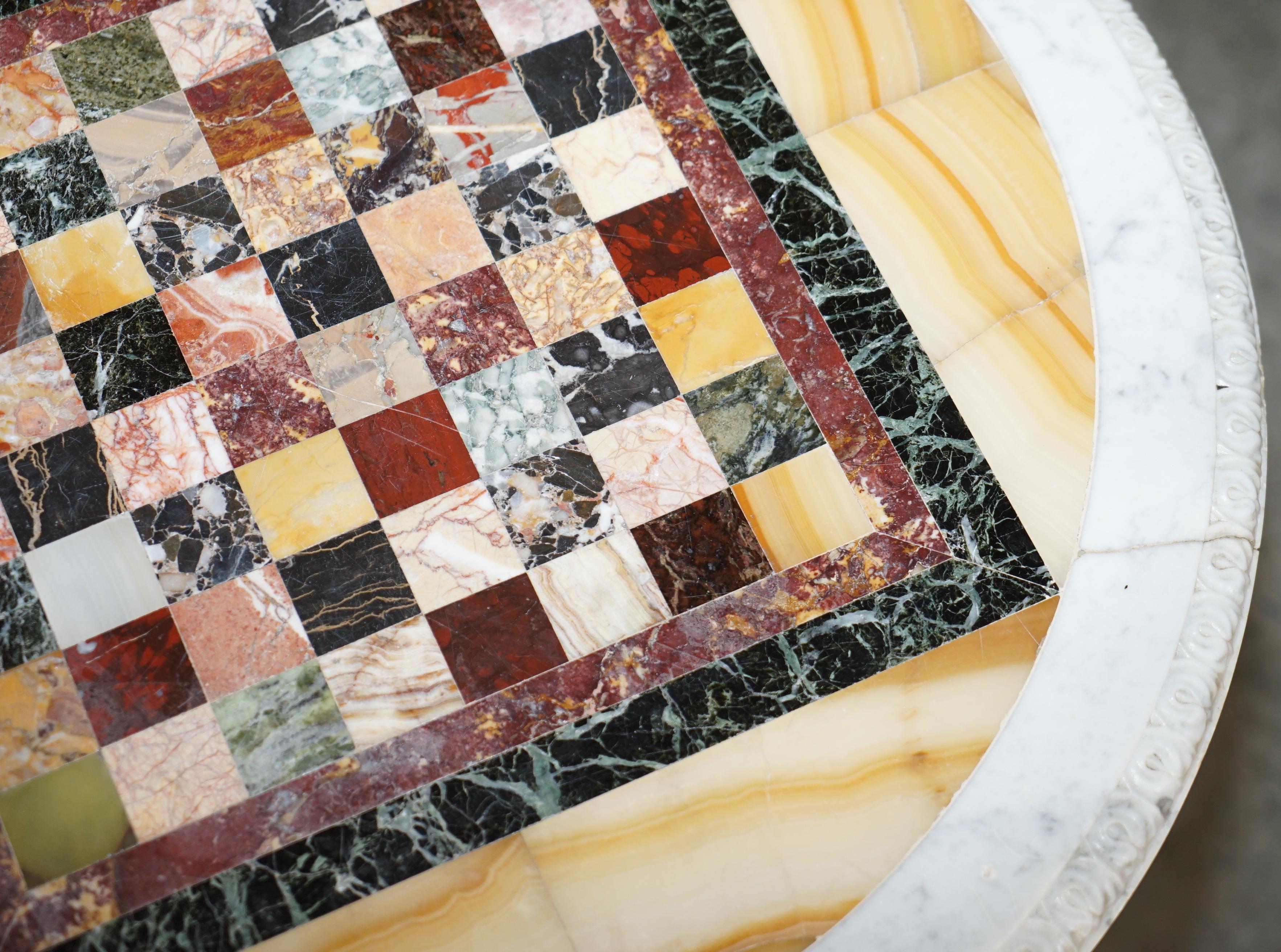 Antique Italian circa 1880 Pietra Dura Marble Chess Table Ornate Mahogany Base For Sale 1