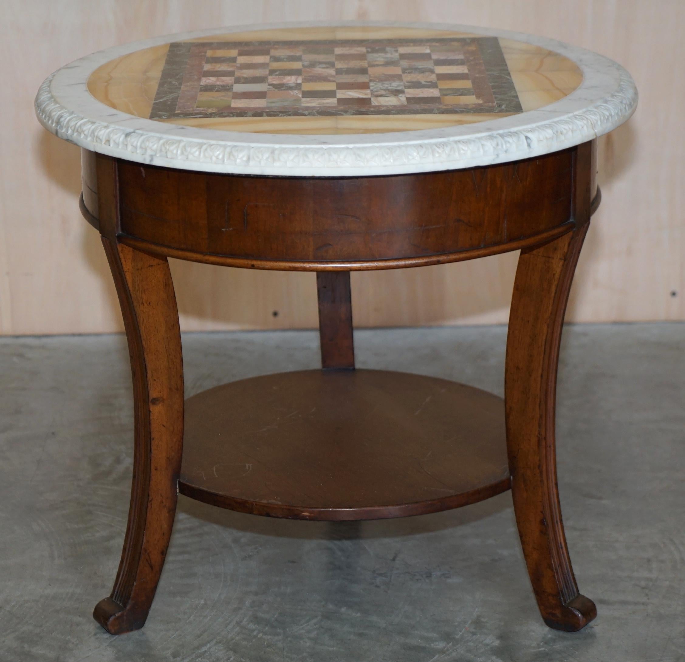 Antique Italian circa 1880 Pietra Dura Marble Chess Table Ornate Mahogany Base For Sale 4