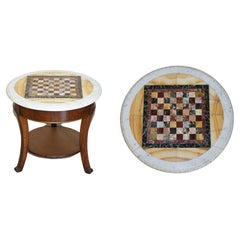 Antique Italian circa 1880 Pietra Dura Marble Chess Table Ornate Mahogany Base