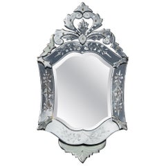 ANTIQUE ITALIAN CIRCA 1910 VENETIAN ETCHED GLASS HEART SHAPED WALL MiRROR