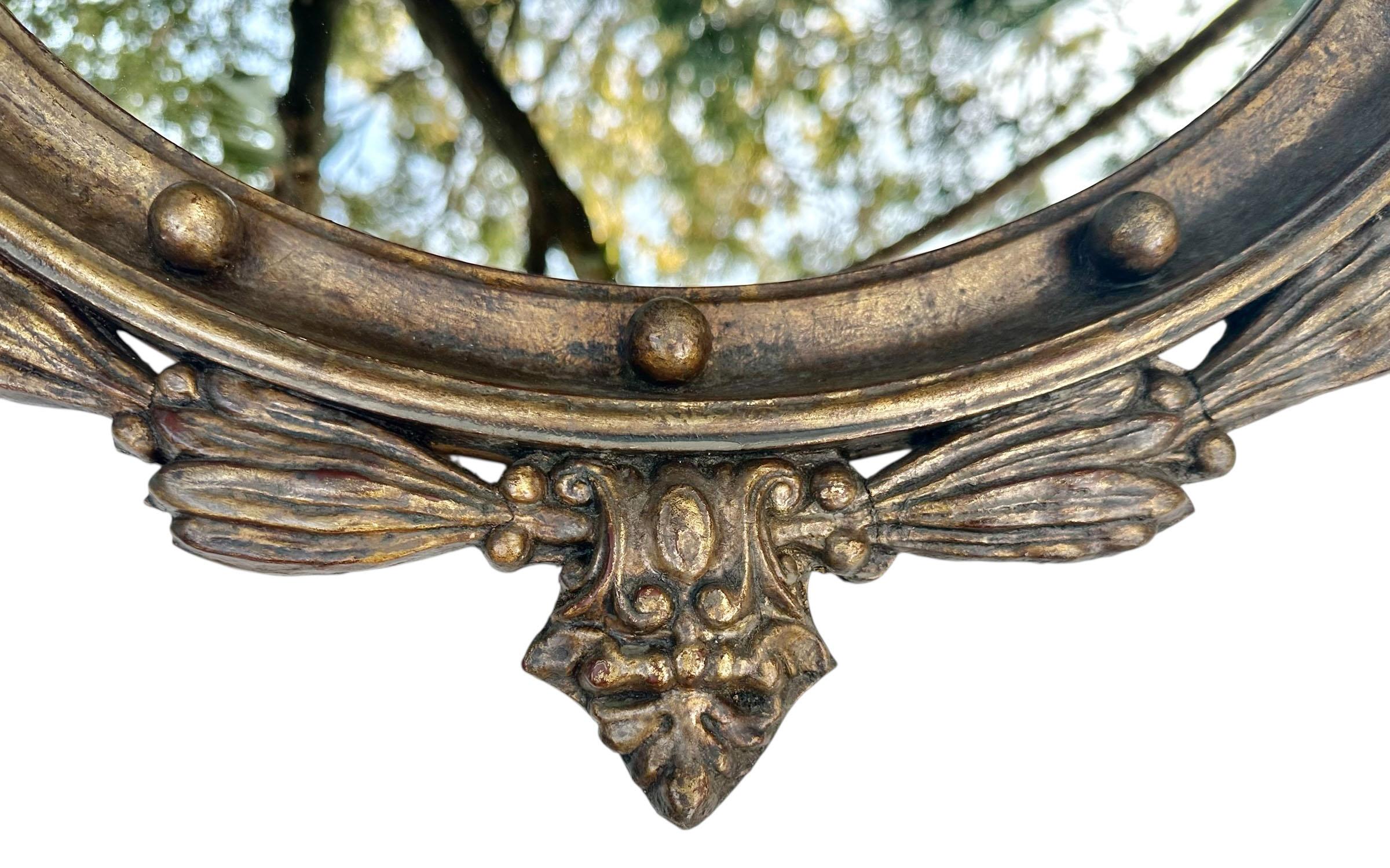 Antiker italienischer runder vergoldeter Wood Mirror im Zustand „Gut“ im Angebot in Tampa, FL