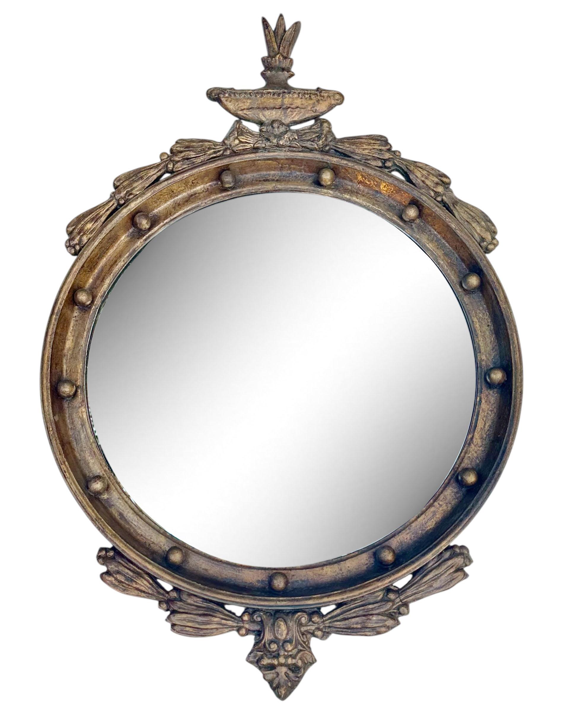 Antiker italienischer runder vergoldeter Wood Mirror (Frühes 20. Jahrhundert) im Angebot