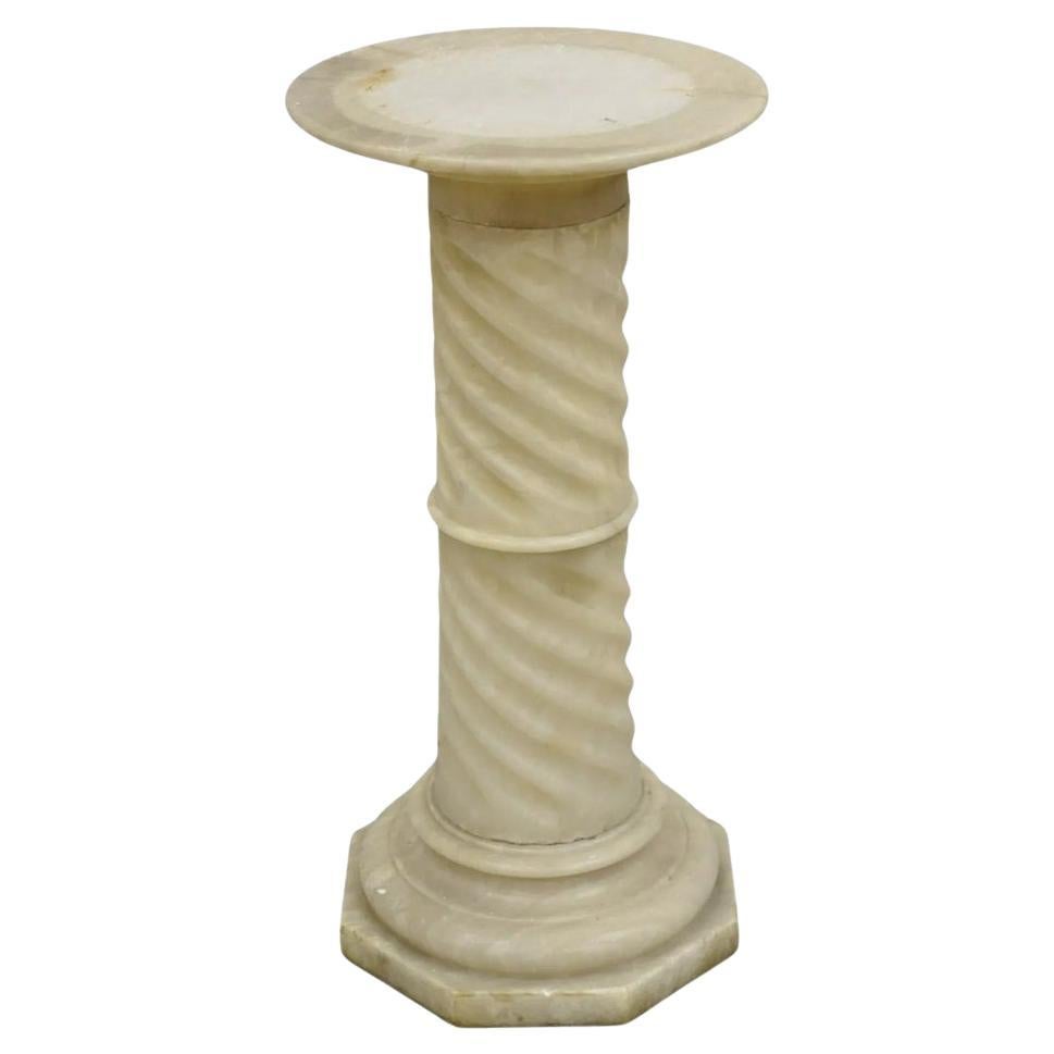 Antica colonna classica italiana a spirale in marmo alabastro da 28" con piedistallo corto