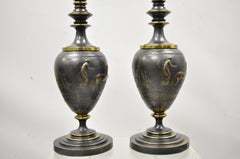 Antique Italian Classical Bronze Finish Metal Bulbous Figural Table Lamps, Pair