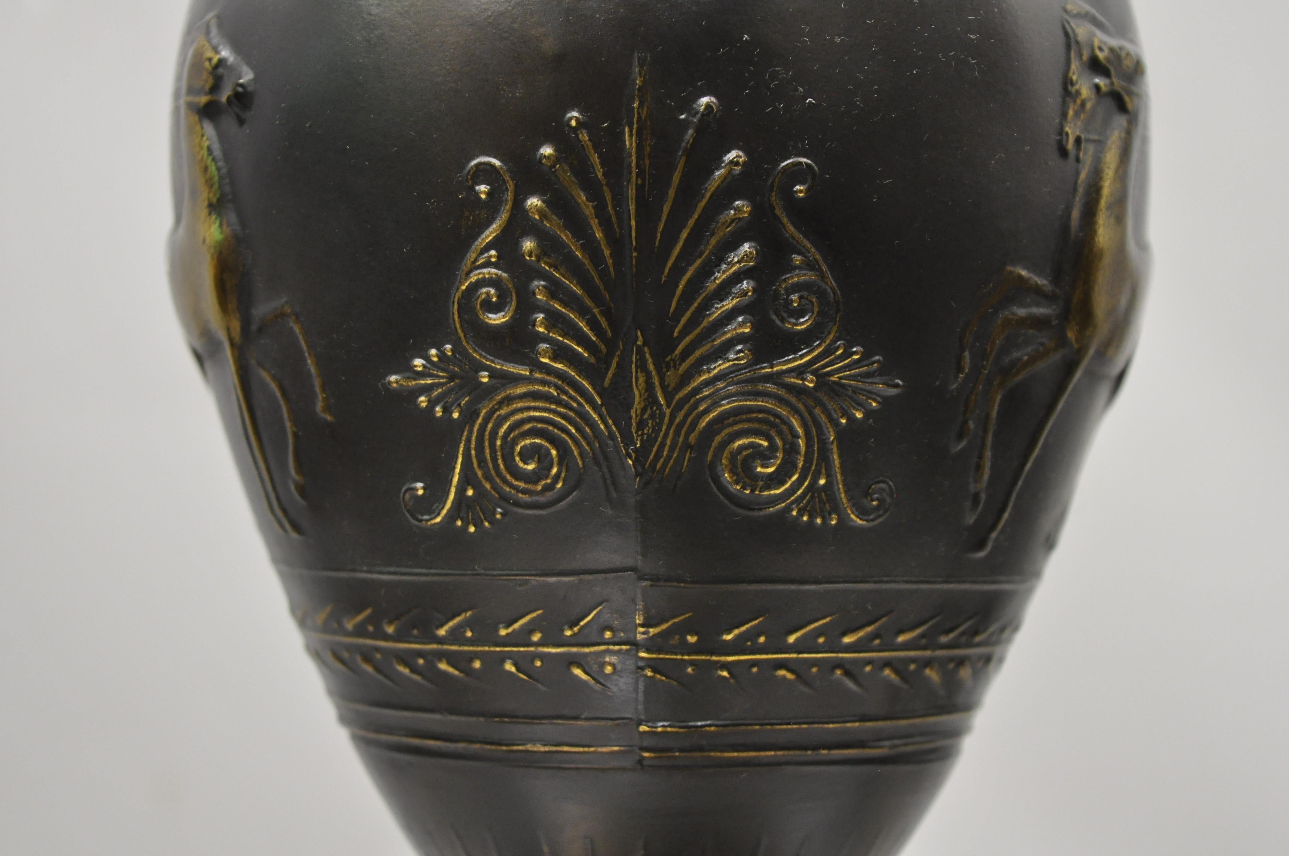 20th Century Antique Italian Classical Bronze Finish Metal Bulbous Figural Table Lamps, Pair For Sale