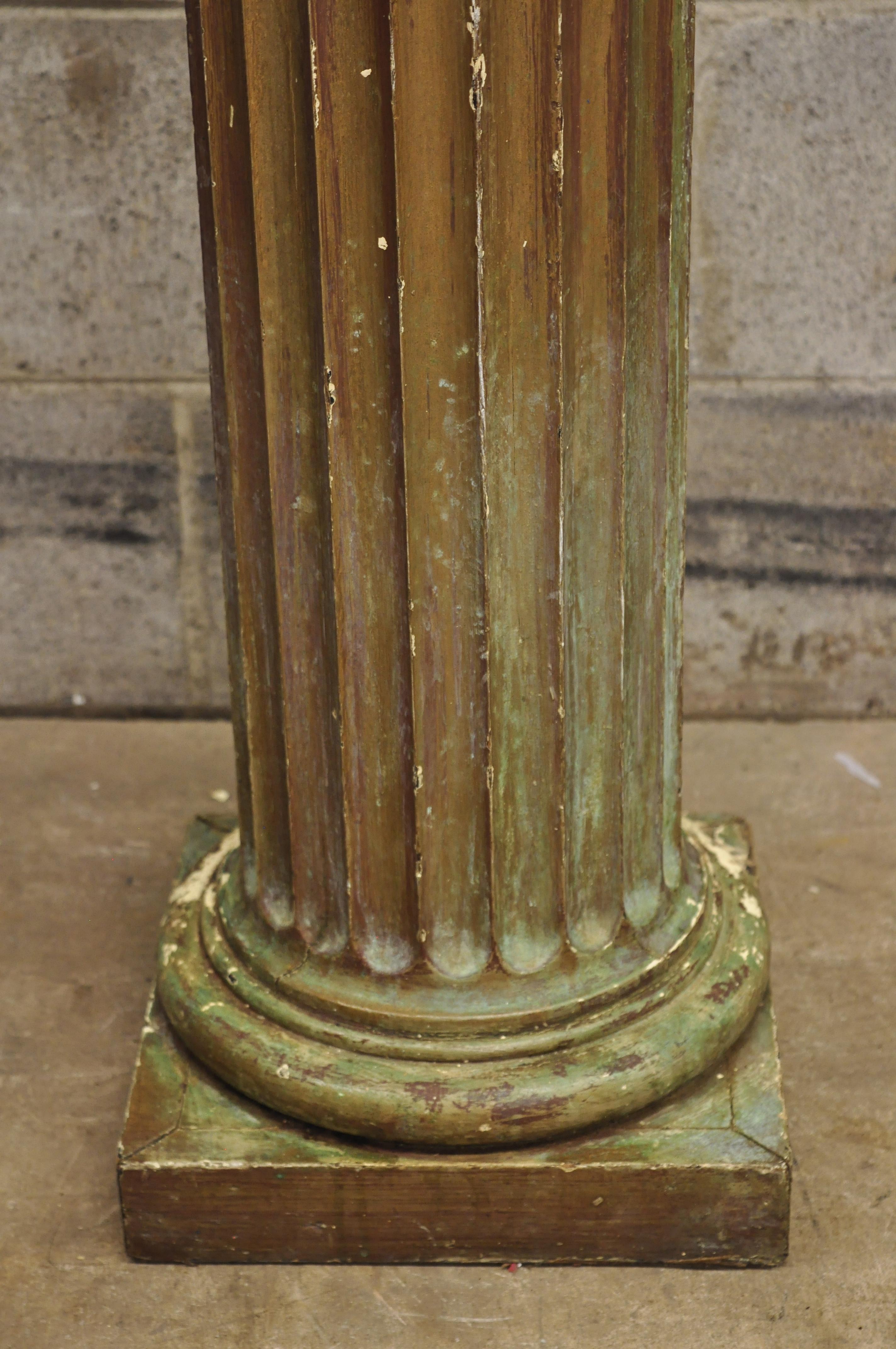 Antique Italian Classical Carved Wood Column Distressed Gold Pedestal 4