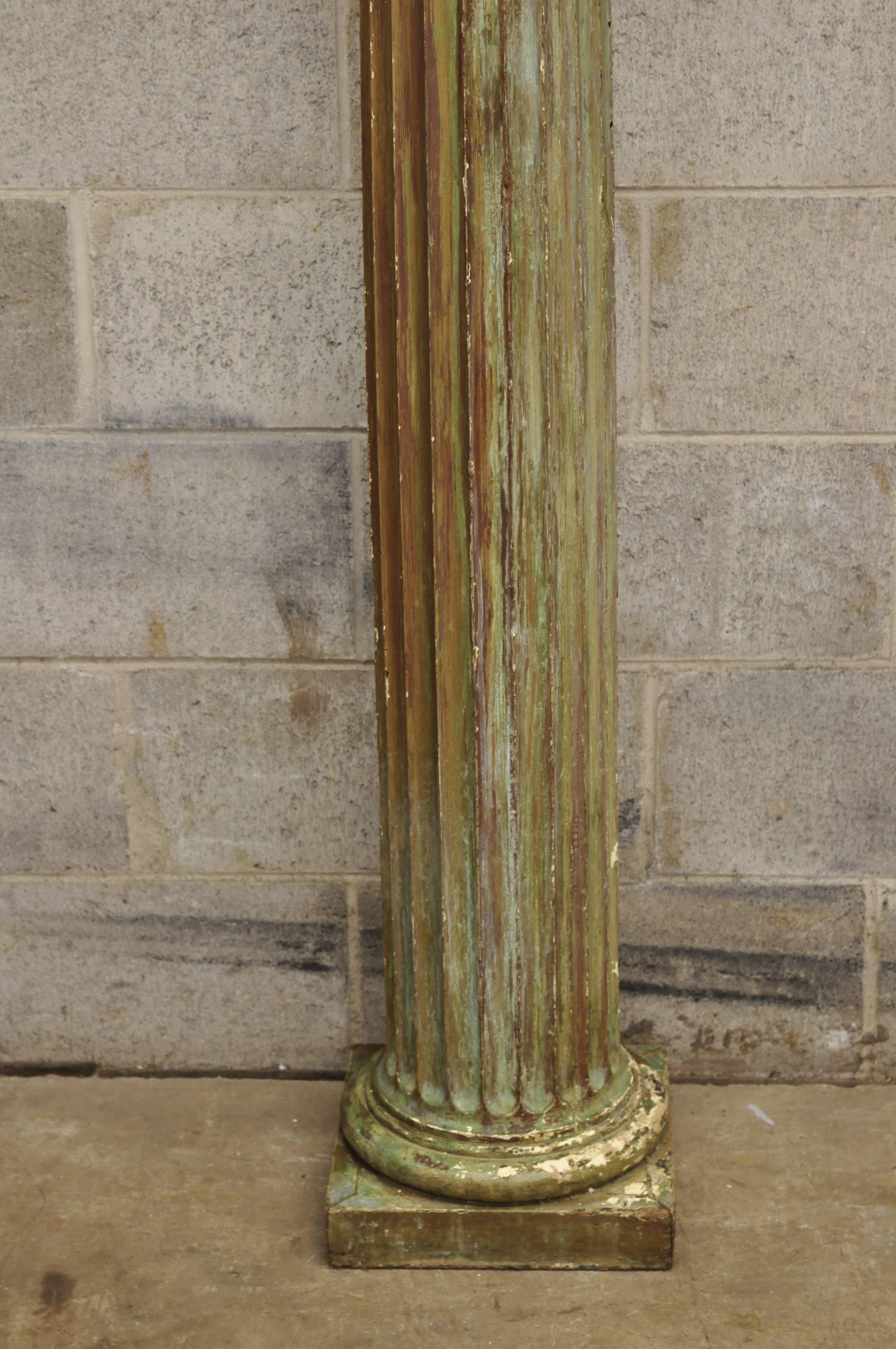 Antique Italian Classical Carved Wood Column Distressed Gold Pedestal 5