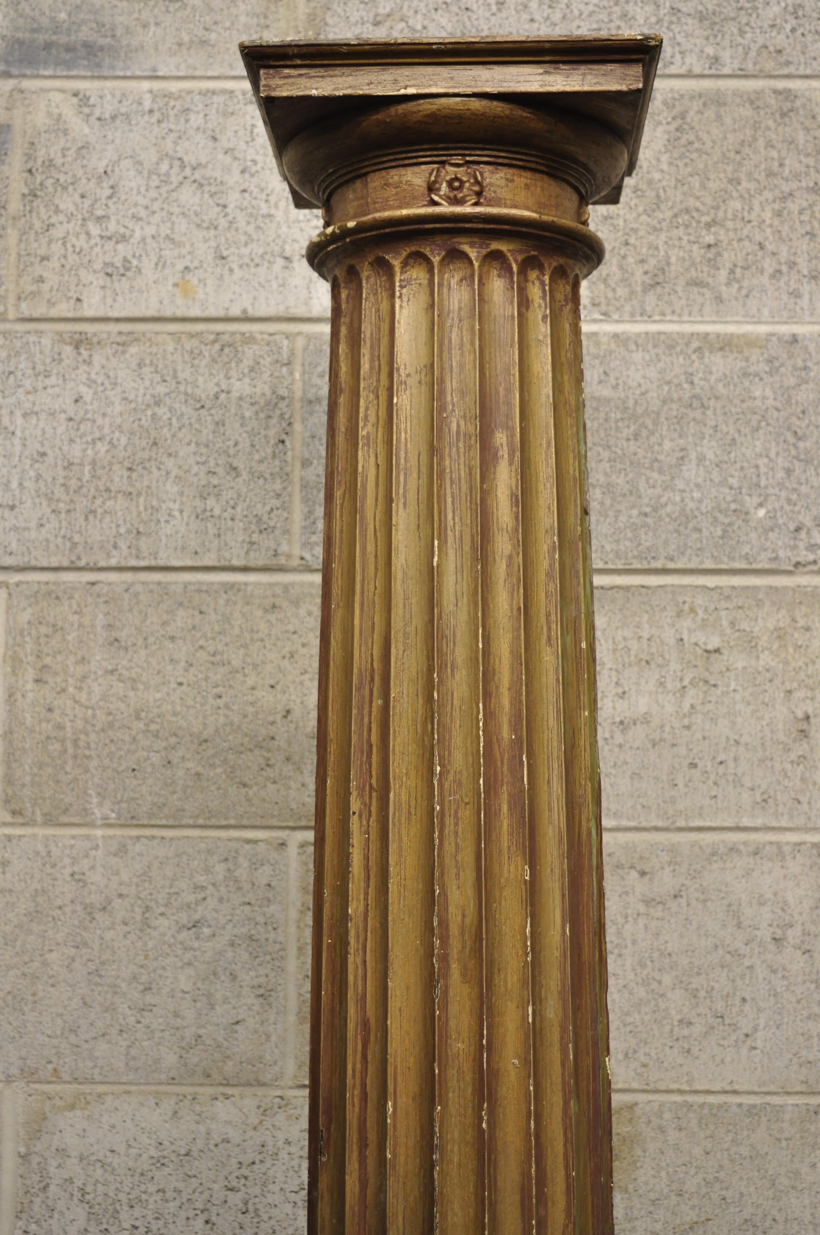 Antique Italian Classical Carved Wood Column Distressed Gold Pedestal 6