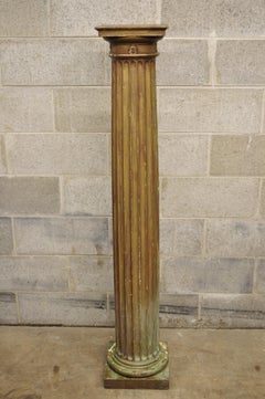 Antique Italian Classical Carved Wood Column Distressed Gold Pedestal