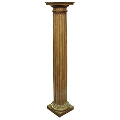 Antique Italian Classical Carved Wood Column Distressed Gold Pedestal